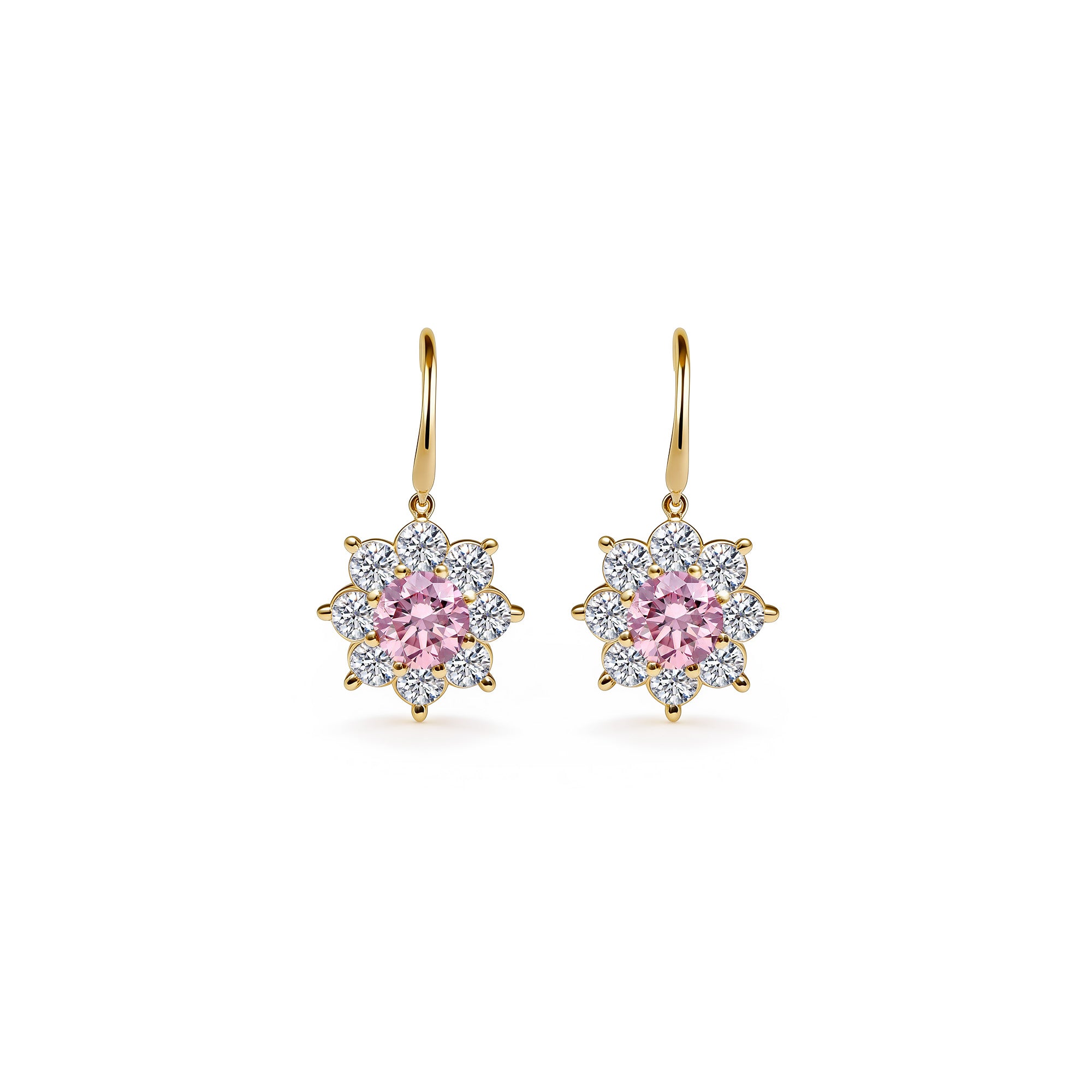 Earrings The Blooming Pink Flower 0.25 carats - Yellow Gold 18k
