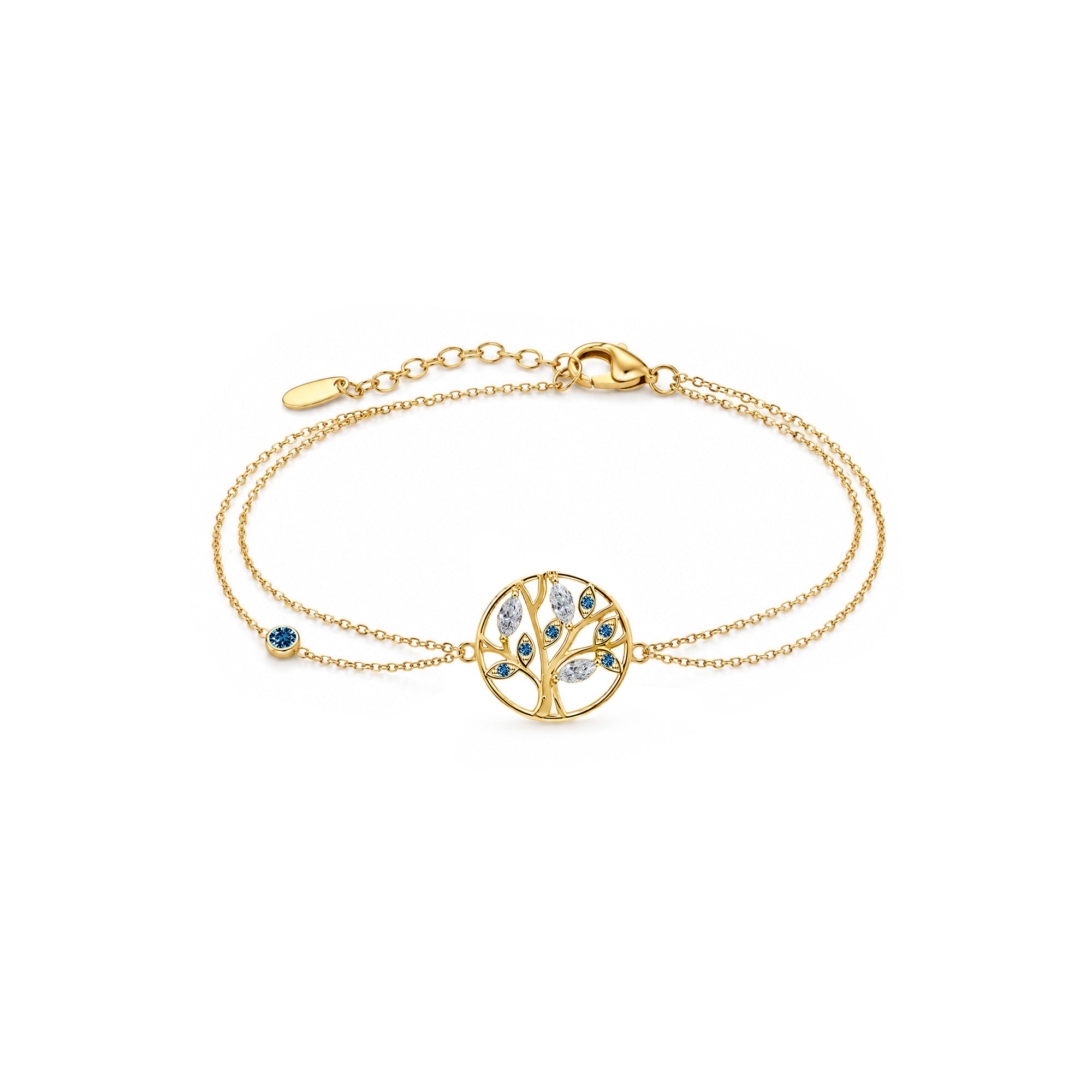 Halskette Tree of Life Blau – 18 Karat Gelbgold