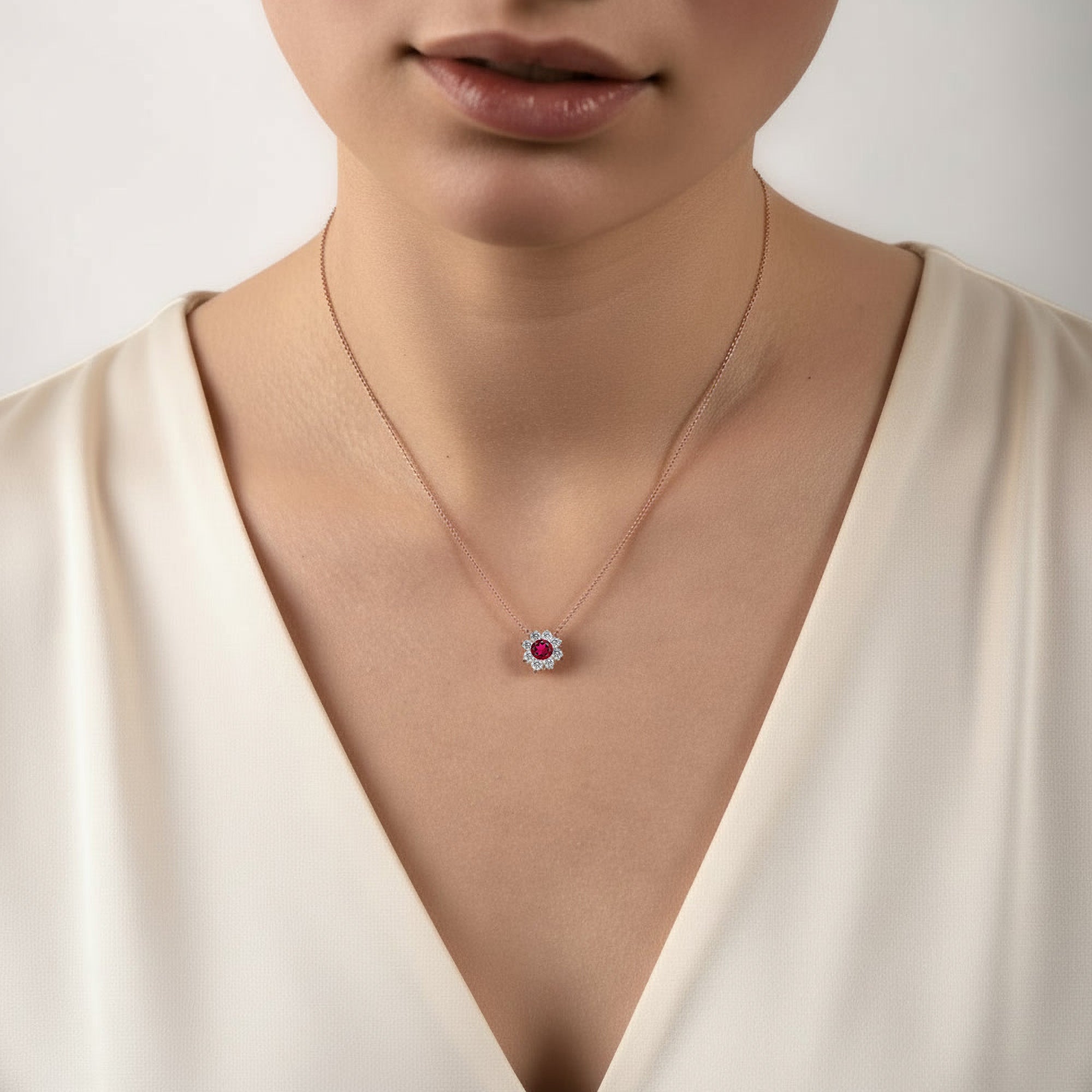 Collier The Blooming Red Flower 0.30 carat - or rouge 18k