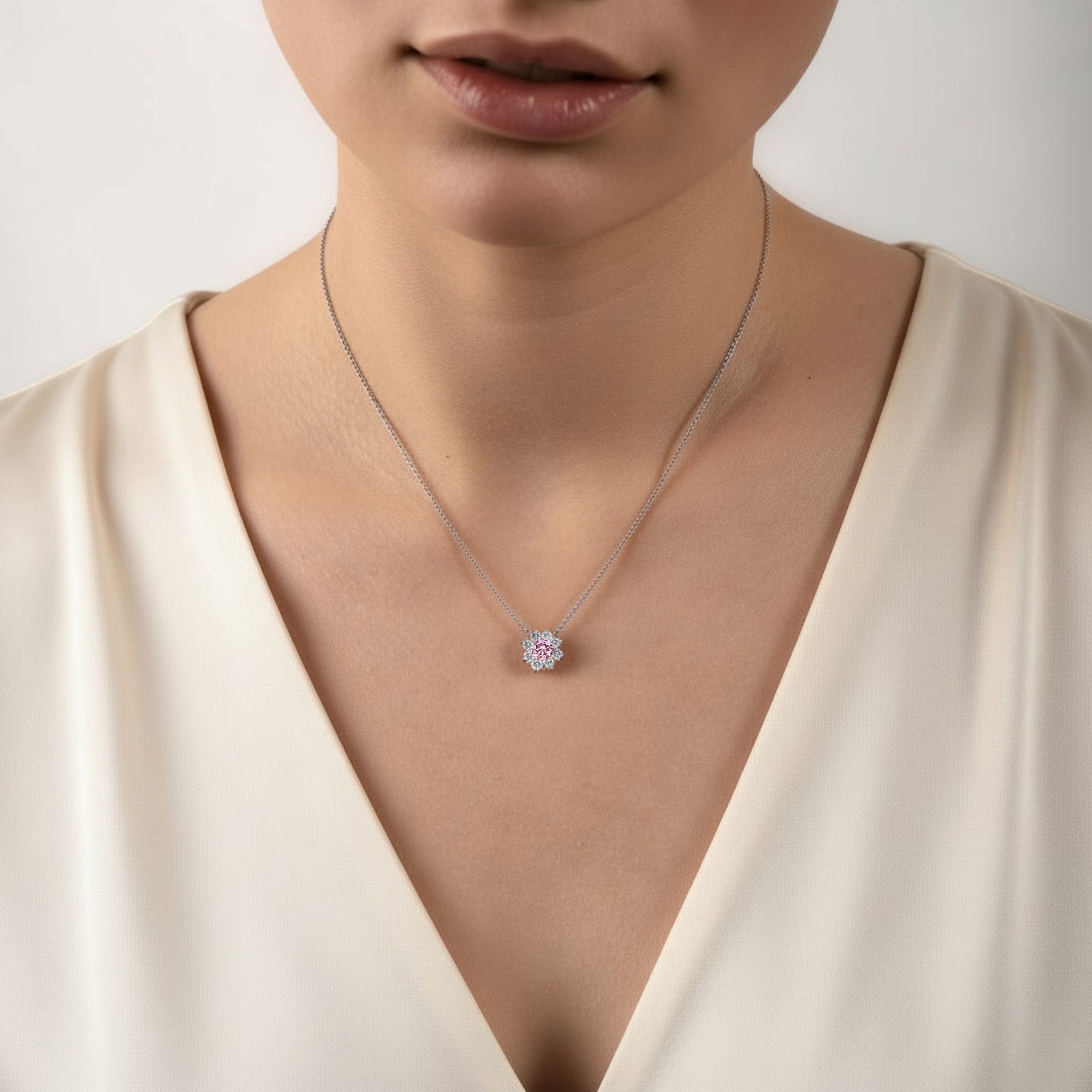 Collier The Blooming Pink Flower 0.30 carat - or blanc 18k