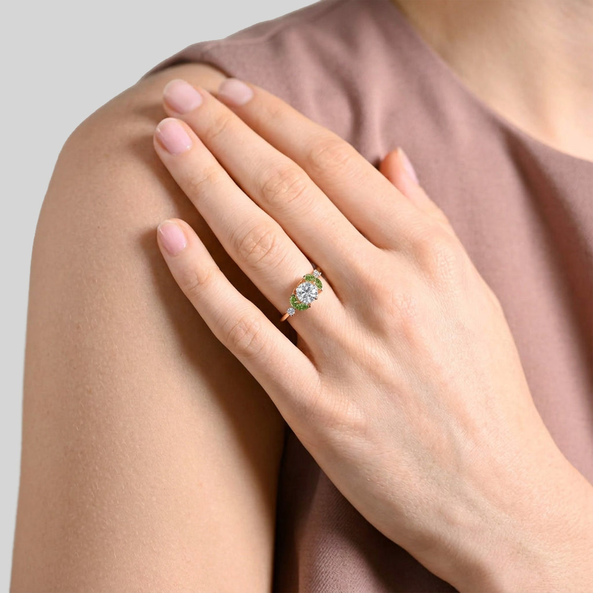 Little Bees Green - 1.00 ct - oro rojo 18k