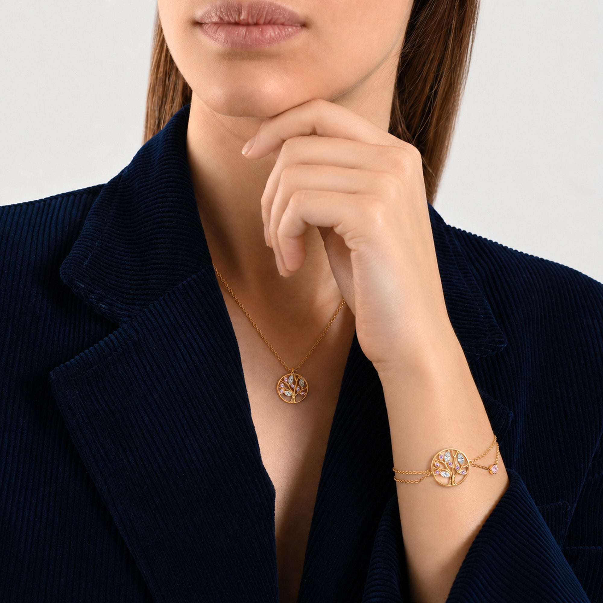 Halskette Tree of Life Blau – 18 Karat Gelbgold