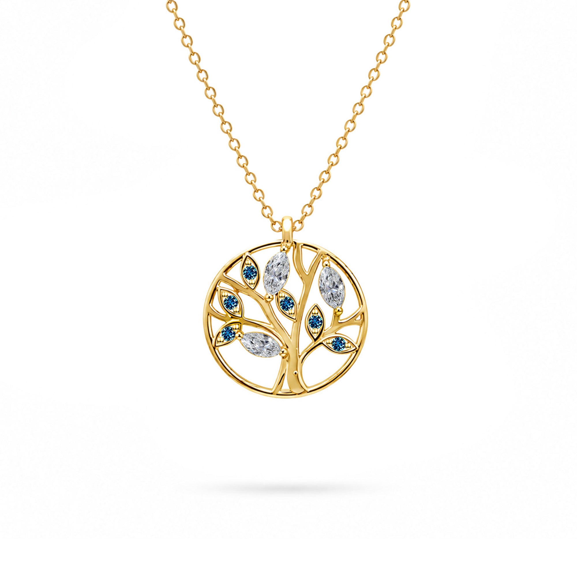 Collier Tree of Life diamants bleu- or jaune 18k