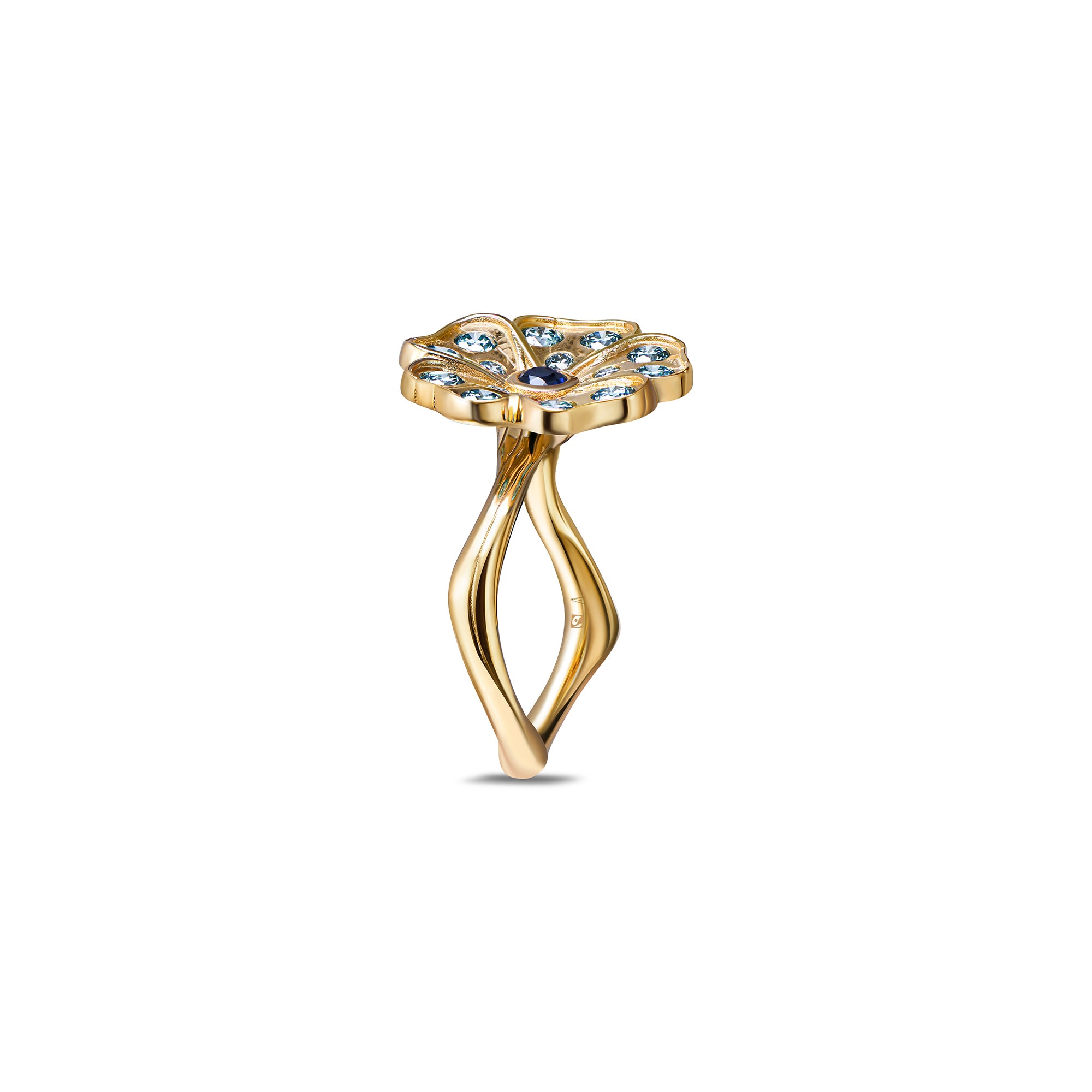 Romantic Rose Garden blue - Yellow Gold 18k