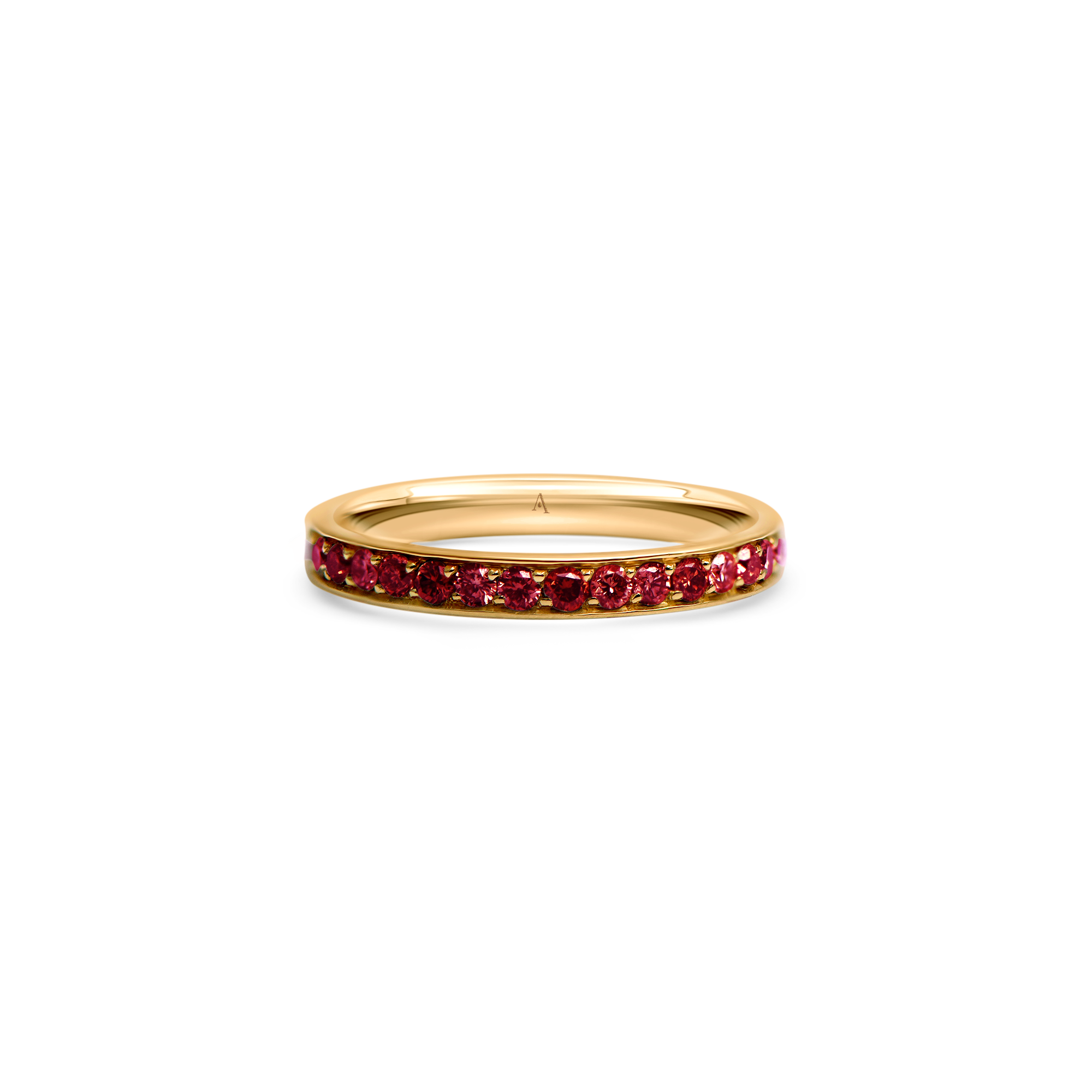 Rainbow Rouge - yellow gold 18k – Wedding Band AGUAdeORO and ring gold 18k with rubies – product view