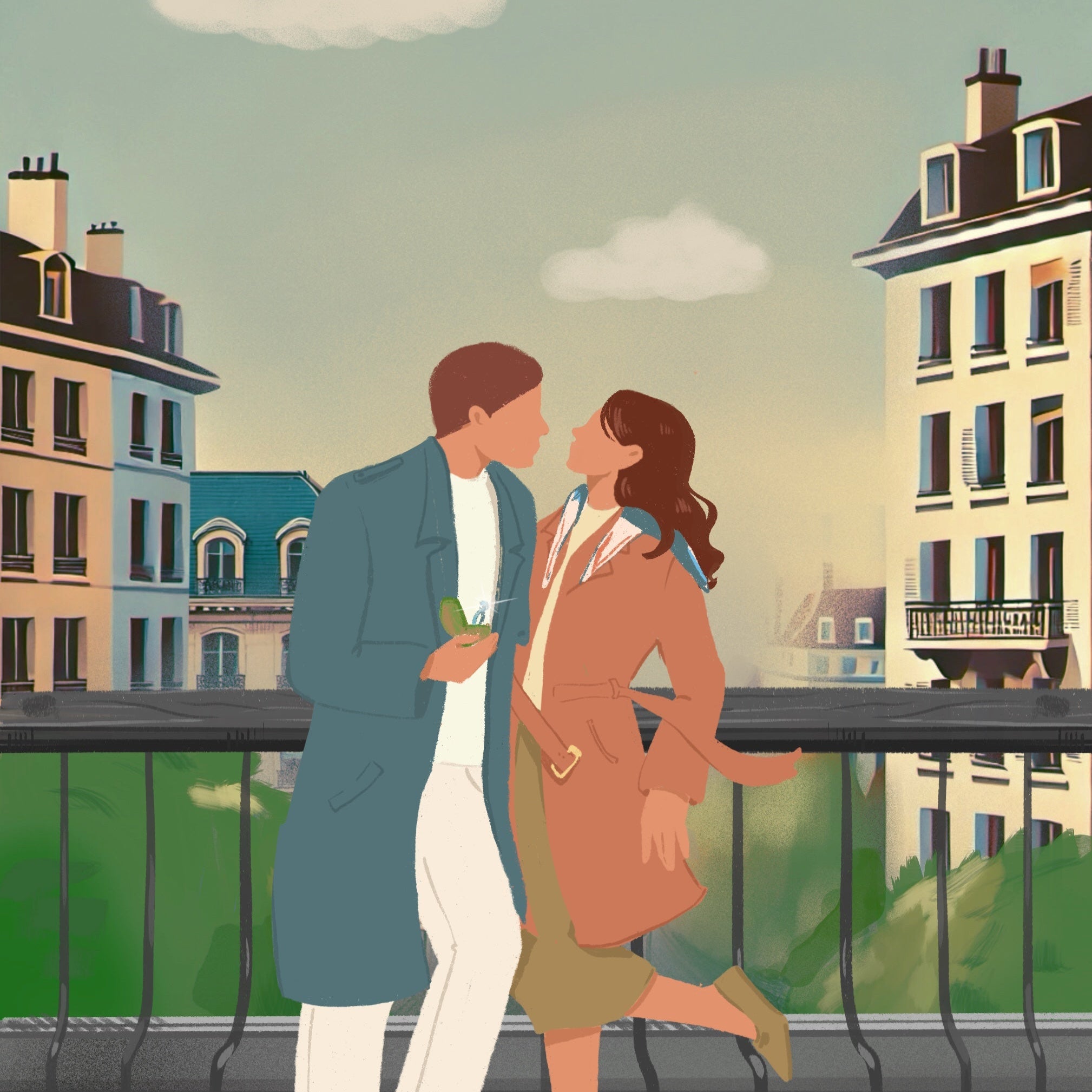 Illustration man offers an engagement ring