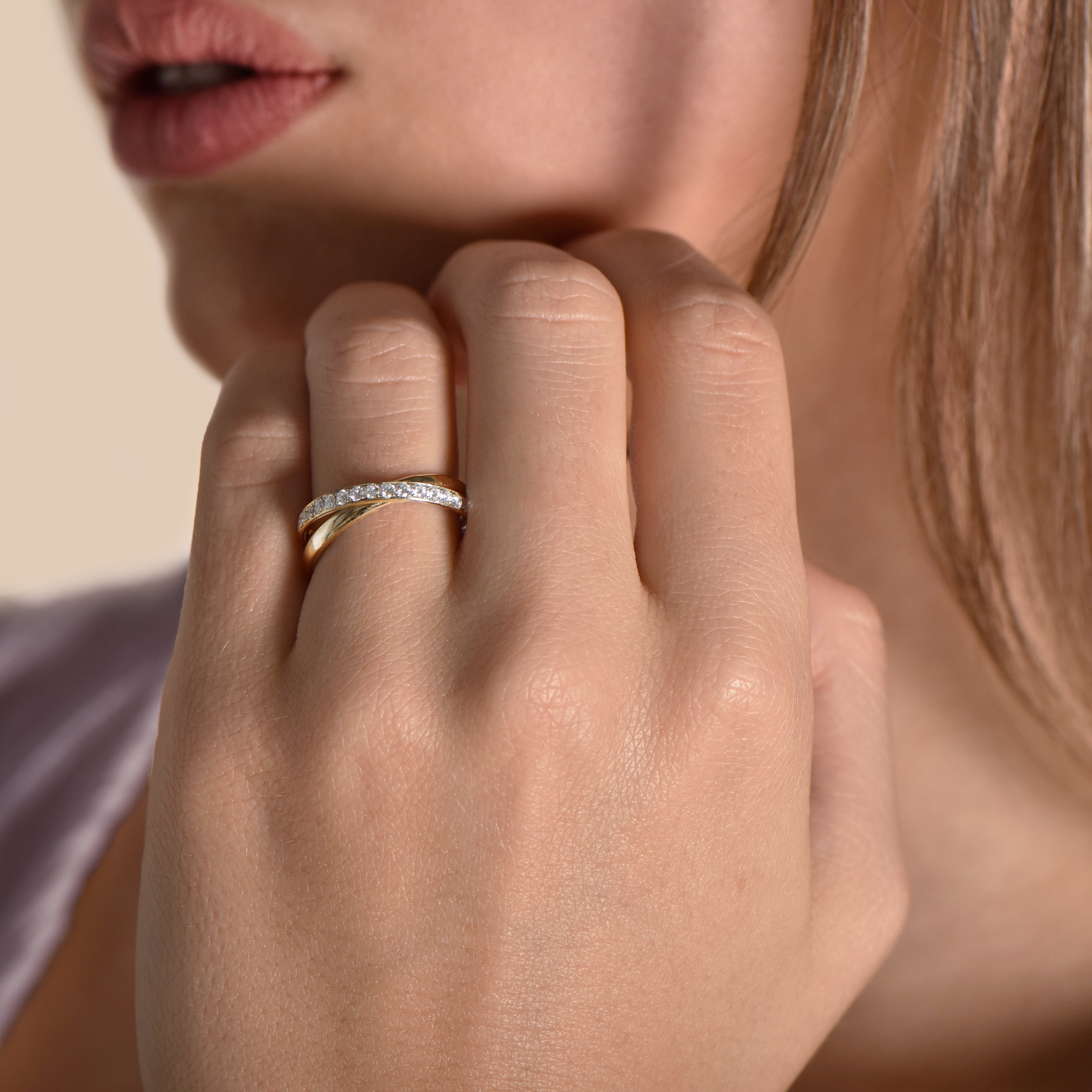 The Infinite Double Constellation - yellow gold 18k – Wedding Band AGUAdeORO gold 18k – Worn view