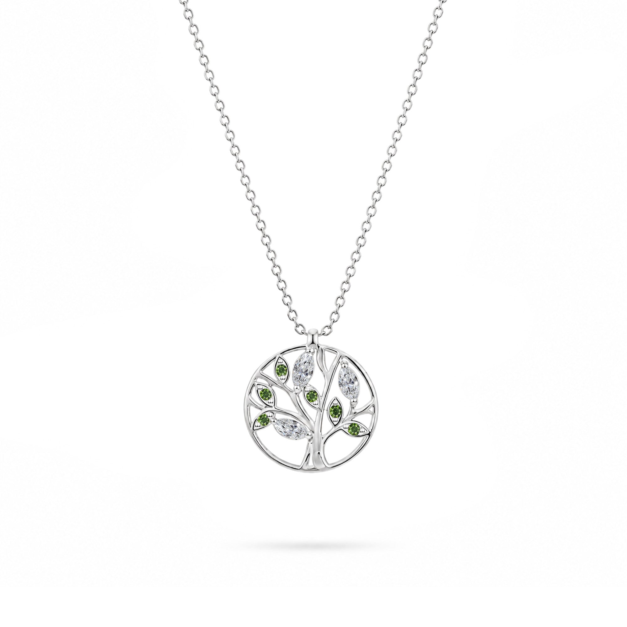 Necklace Tree of Life Green - 18k white gold