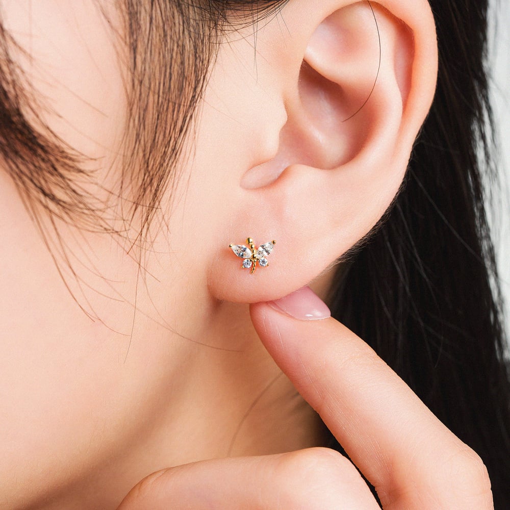 Dragonfly Earrings - 18k Yellow Gold