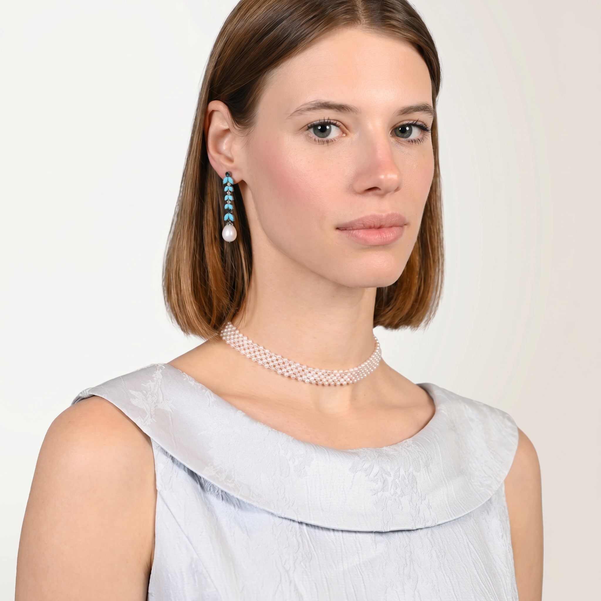 Earrings fantastic Little Bees turquoise - White Gold 18k