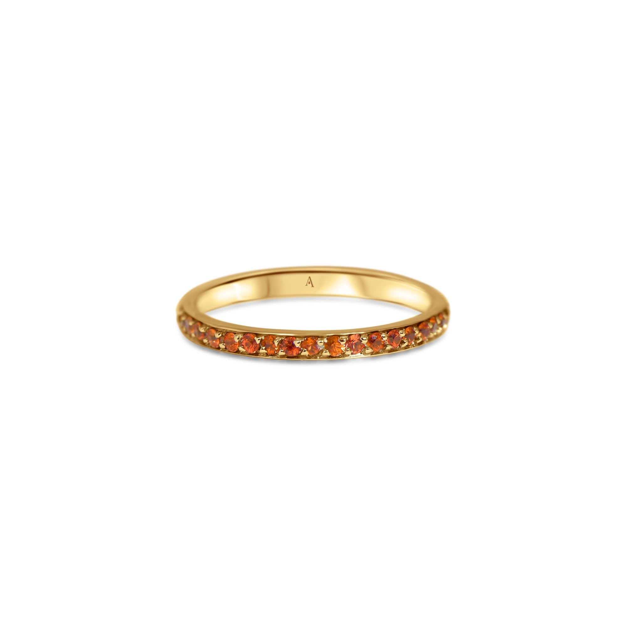 Rainbow orange - yellow gold 18k – Wedding Band AGUAdeORO and ring gold 18k with sapphire – product view