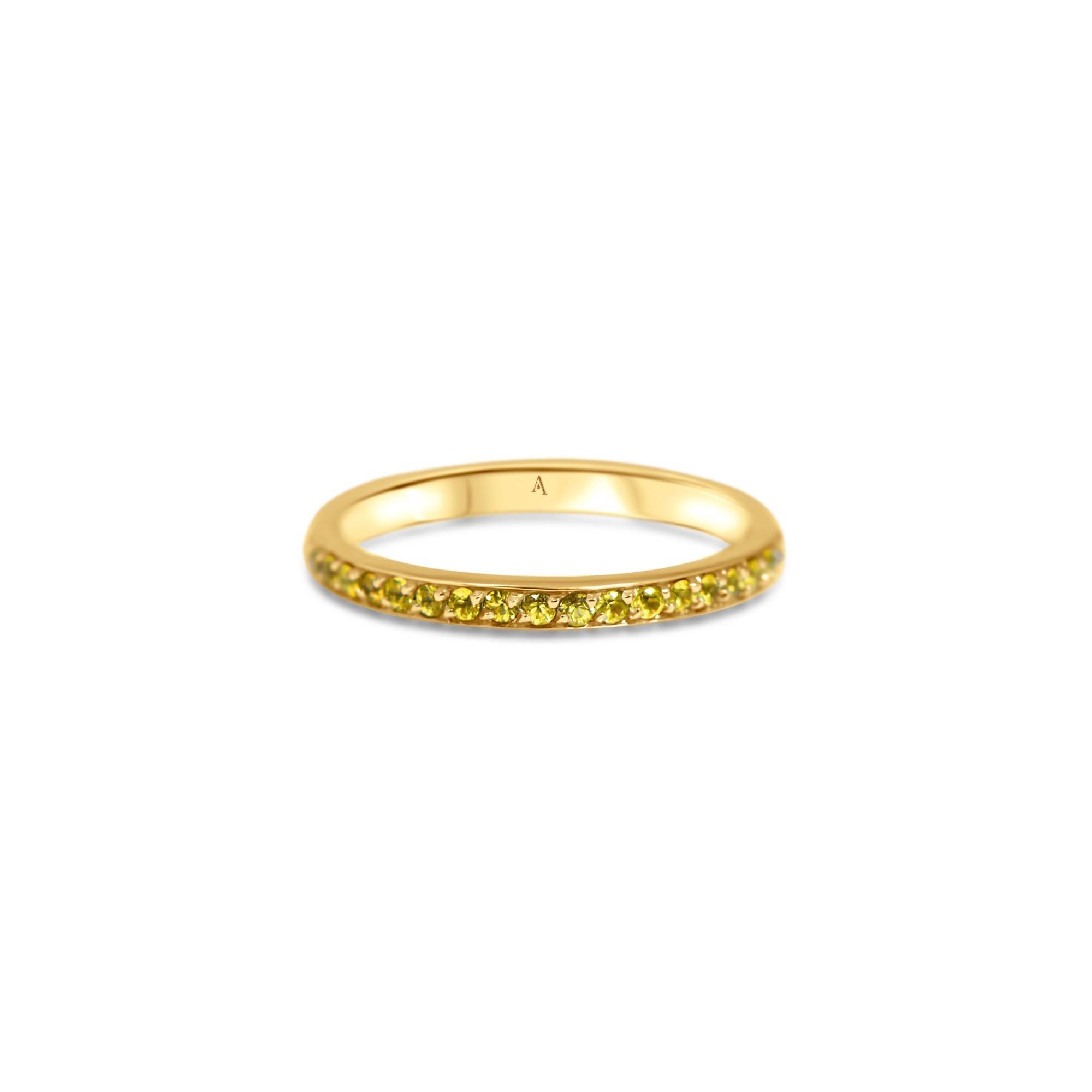 Rainbow Jaune - yellow gold 18k – Wedding Band AGUAdeORO and ring gold 18k with sapphire – product view