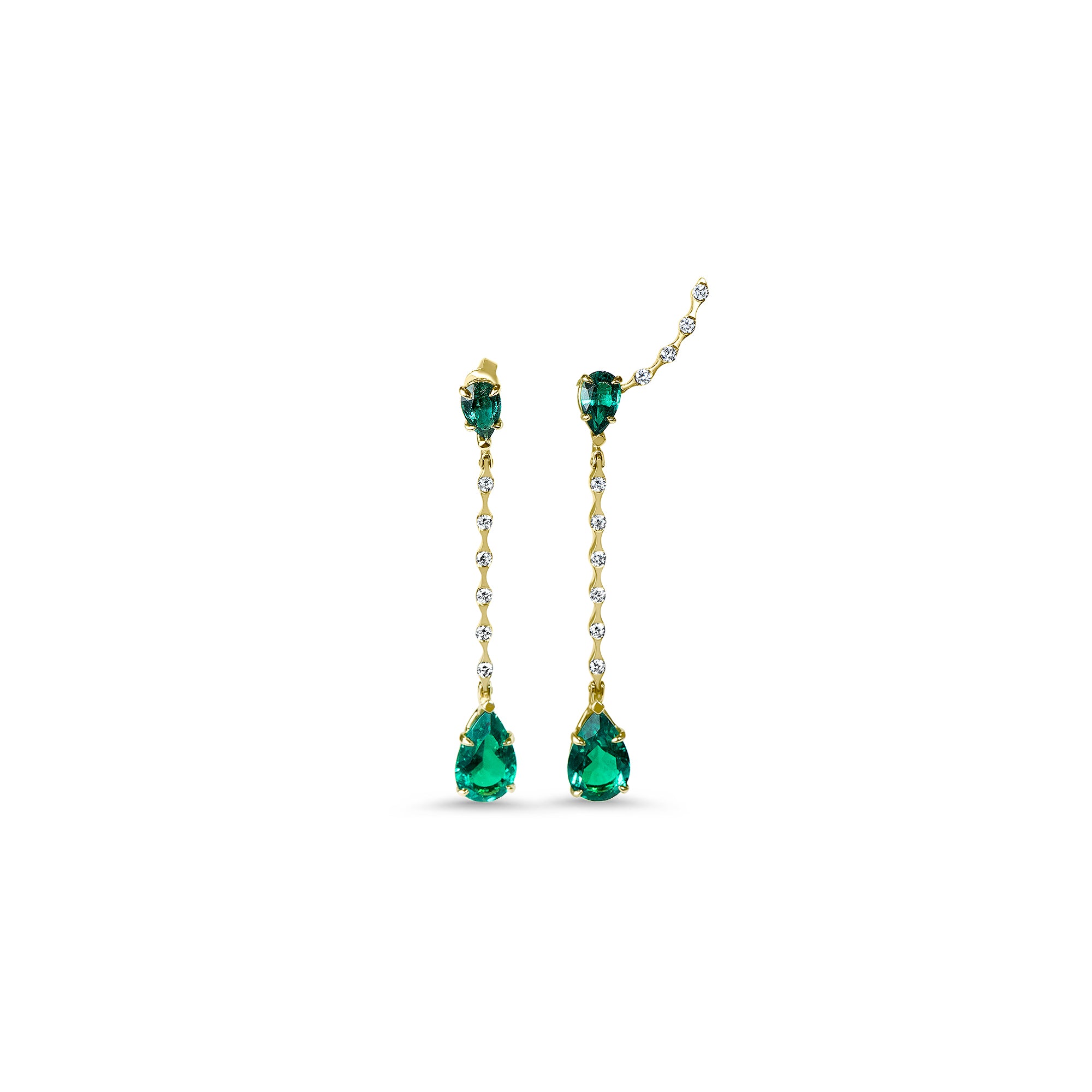 Aretes The Amazonian Green Leaves - oro amarillo 18k – Arete oro 18k con esmeralda(s) – vista del producto