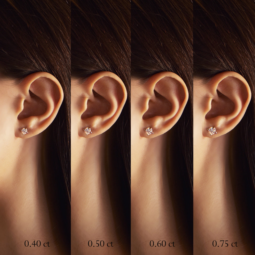 Boucles d'oreilles Clous 0.40-0.75 cts - or jaune 18k – Boucle d'oreilles en or 18k – porté de face