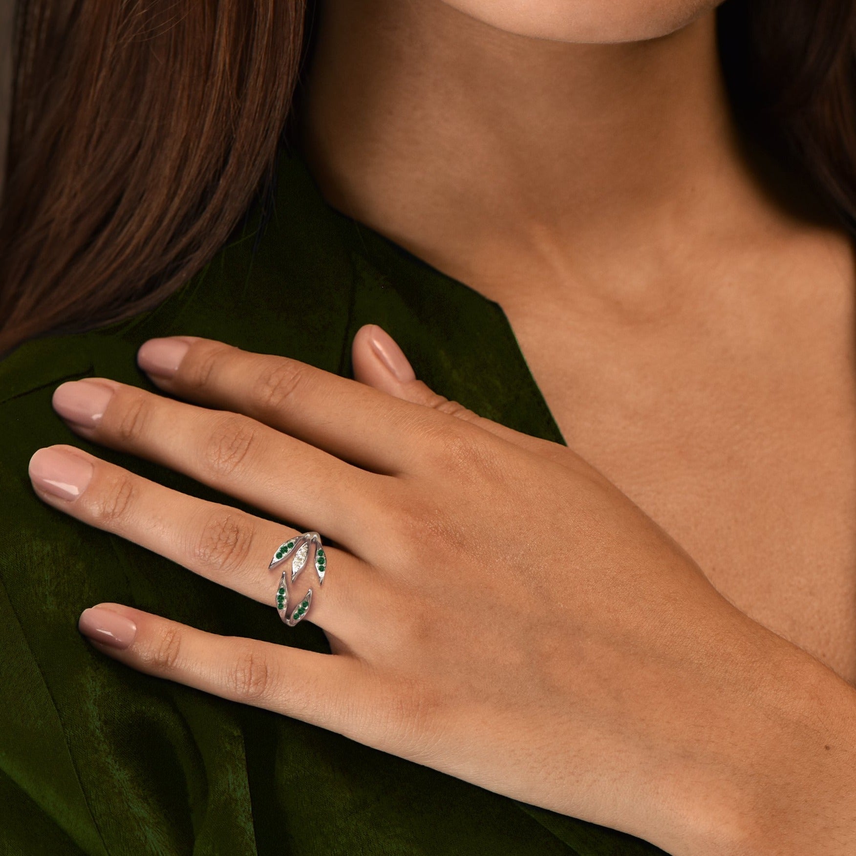 The Little Green Leaves - or blanc 18k – Bague en or 18k – vue de profil