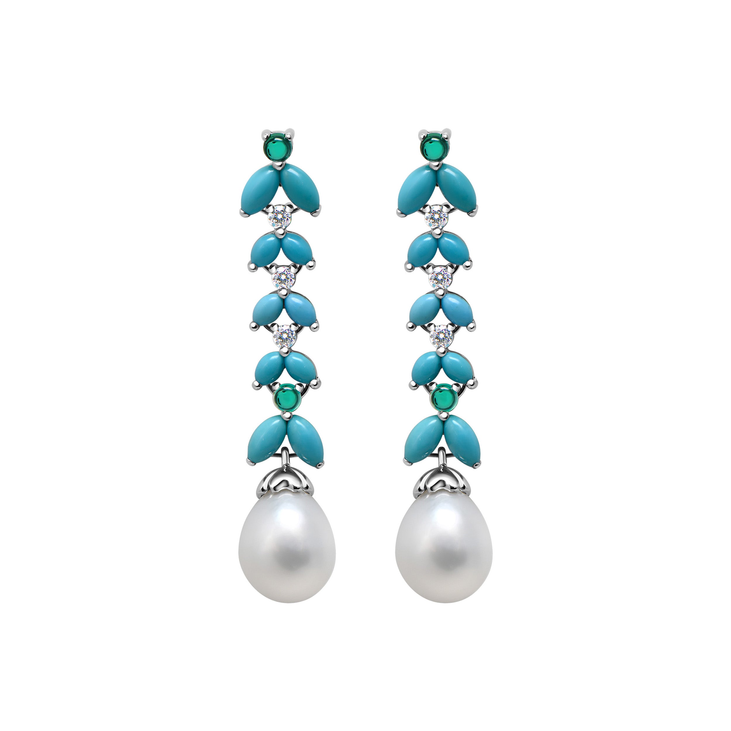Earrings fantastic Little Bees turquoise - White Gold 18k 