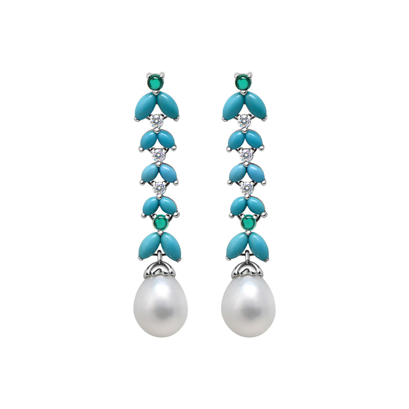 Earrings fantastic Little Bees turquoise - White Gold 18k 