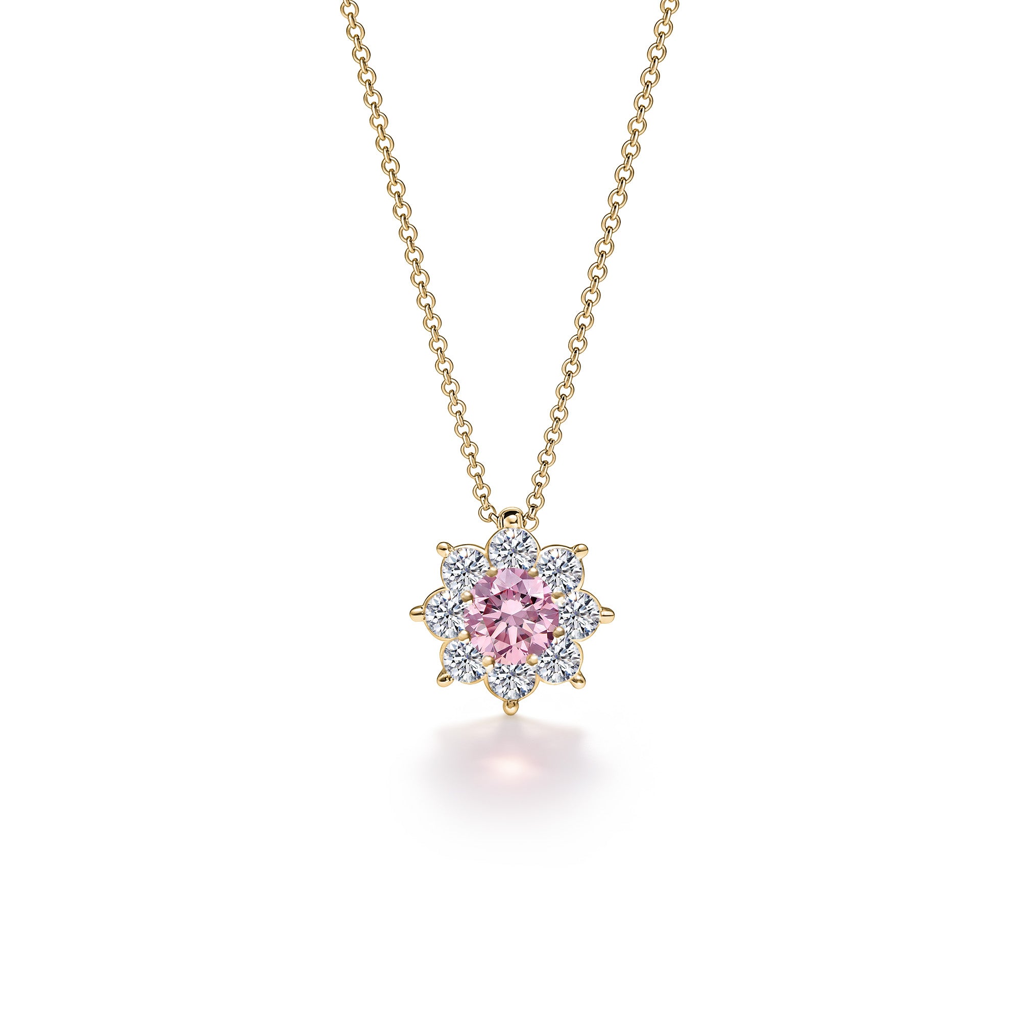 Necklace The Blooming Pink Flower 0.30 carats - Yellow Gold 18k