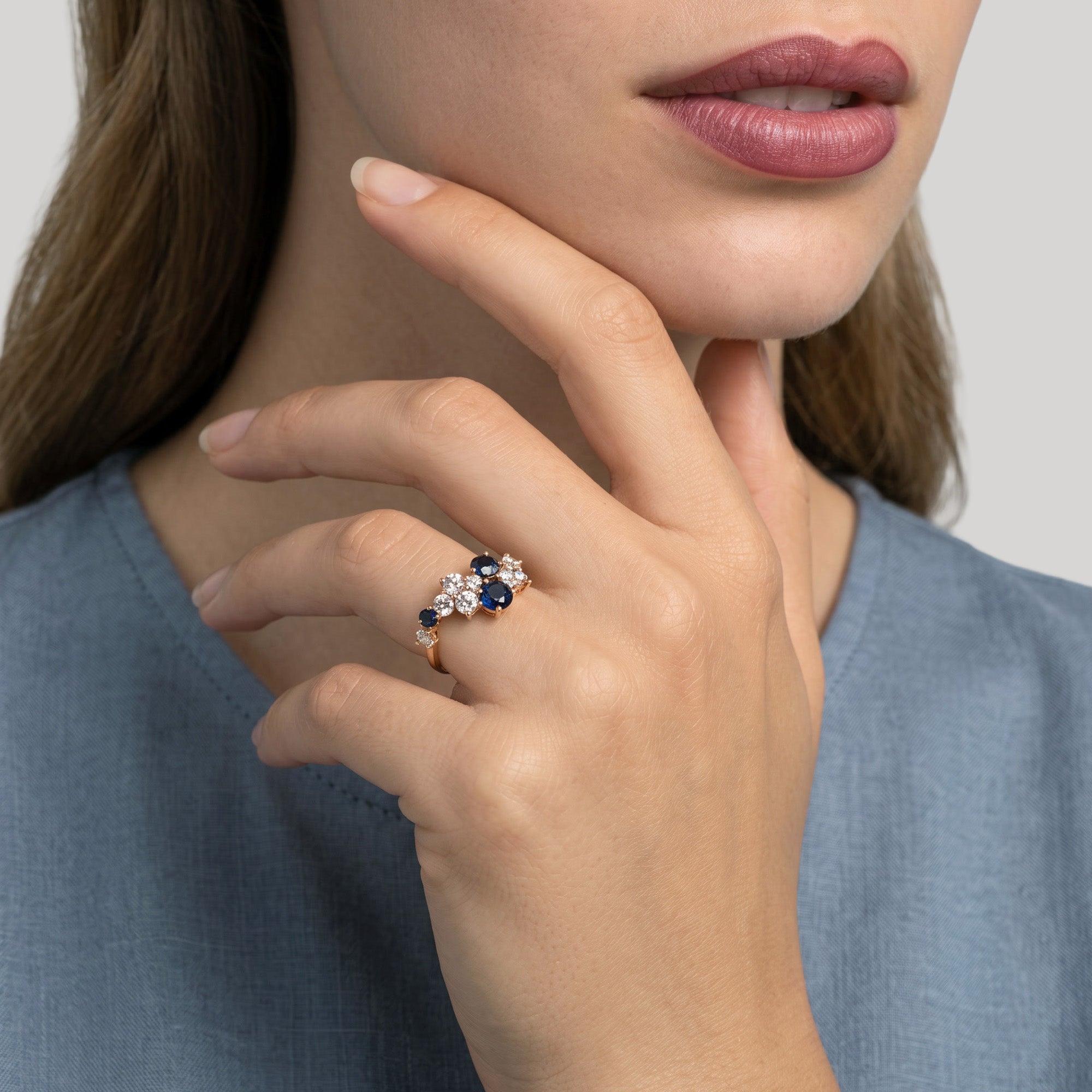 Midnight Sapphire Blossom - oro amarillo 18k