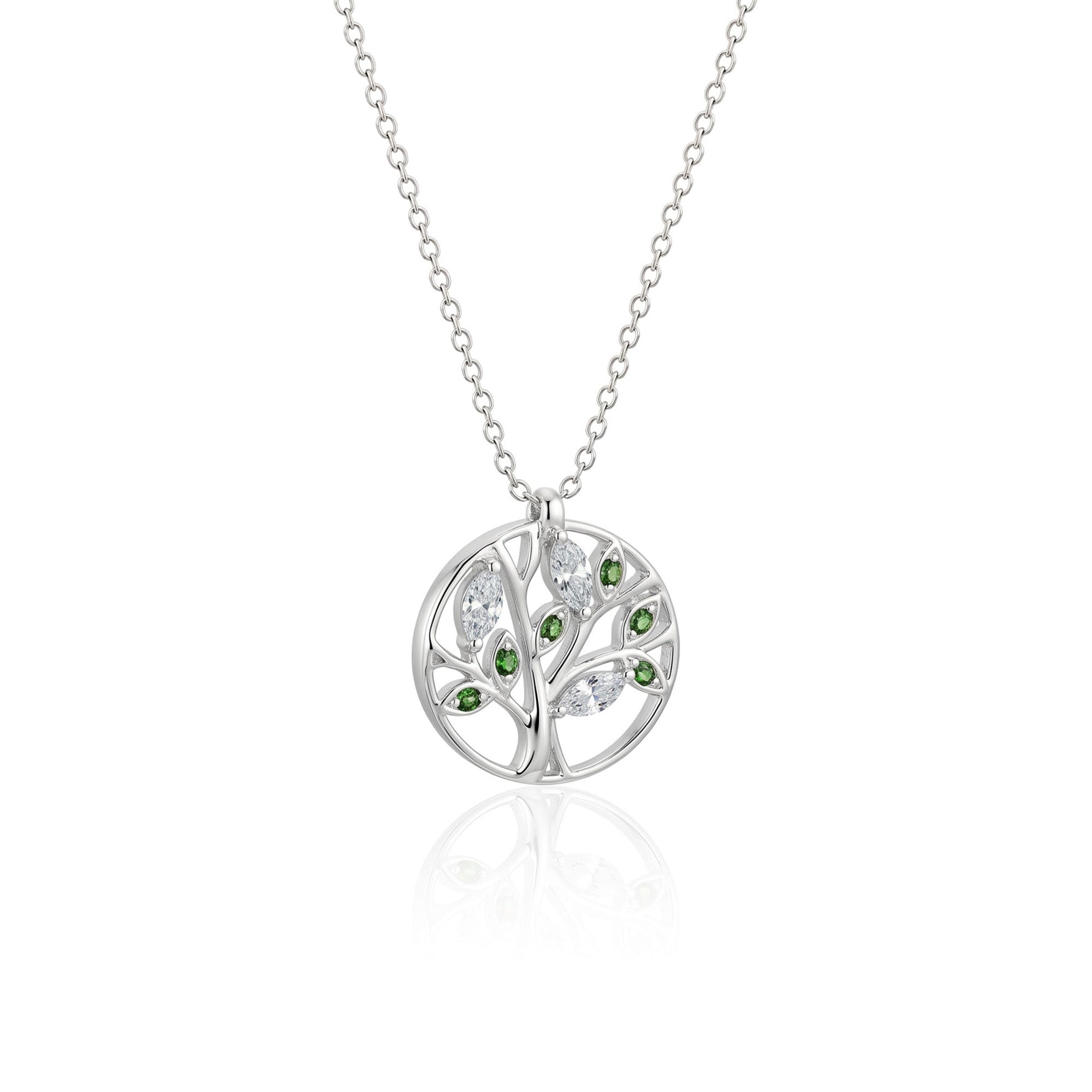 Necklace Tree of Life Green - 18k white  gold