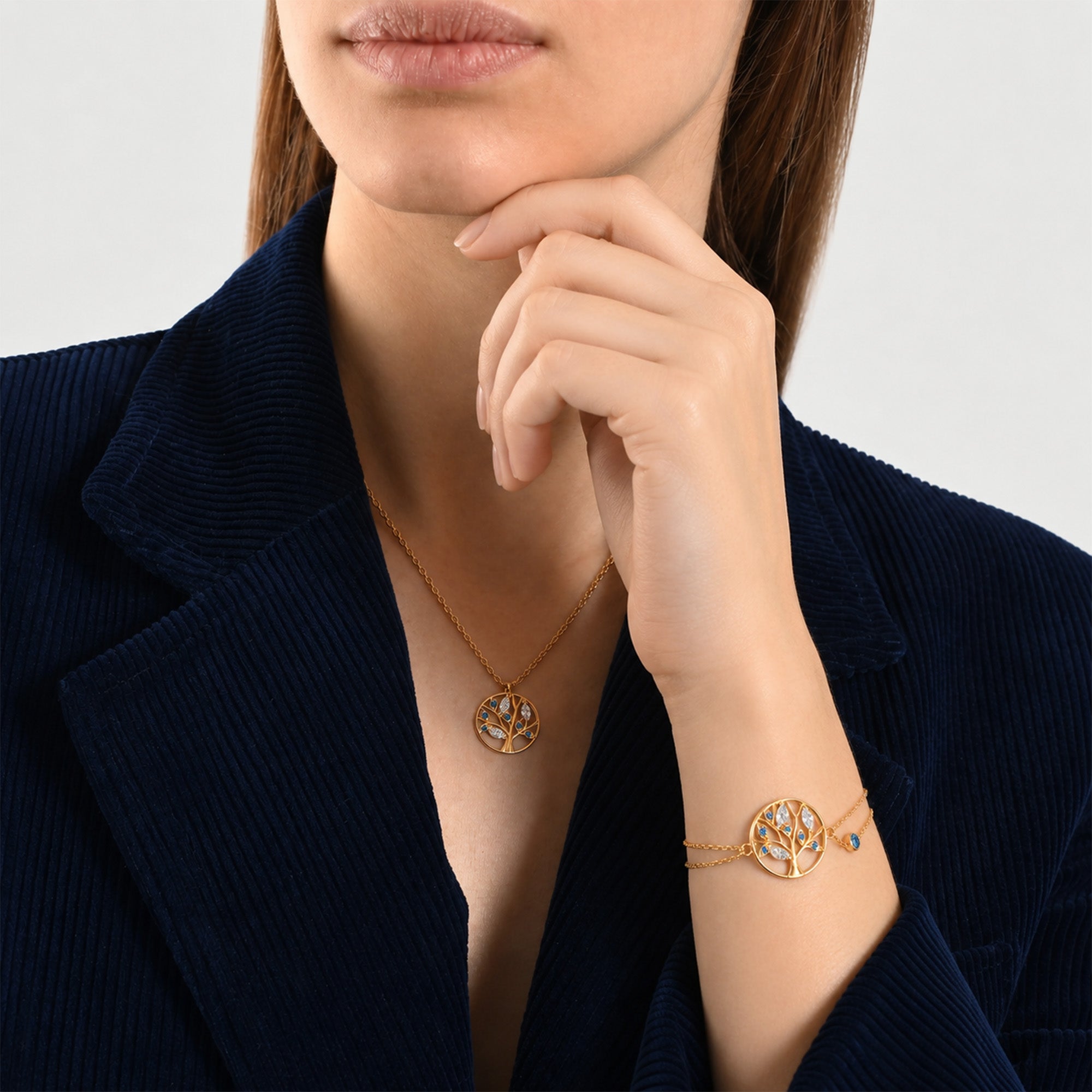 Halskette Tree of Life   Blau – 18 Karat Gelbgold