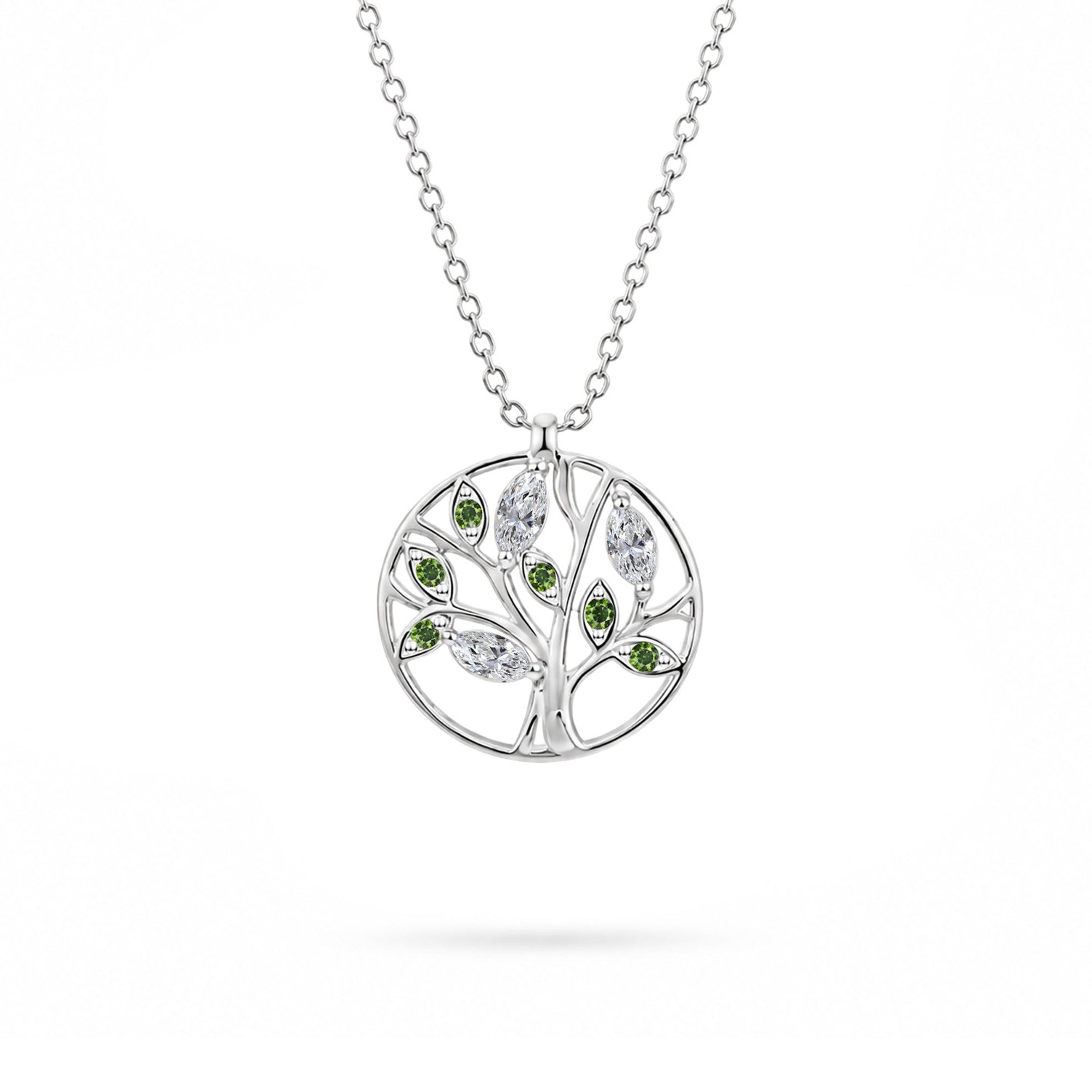 Necklace Tree of Life Green - 18k white  gold