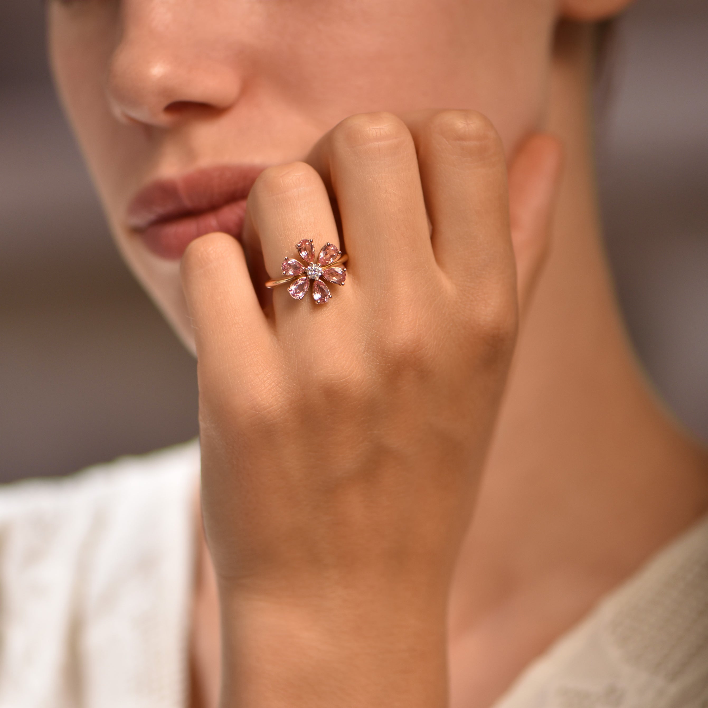 Cherry Blossom Pink Sapphire - or jaune 18k - AGUADEORO