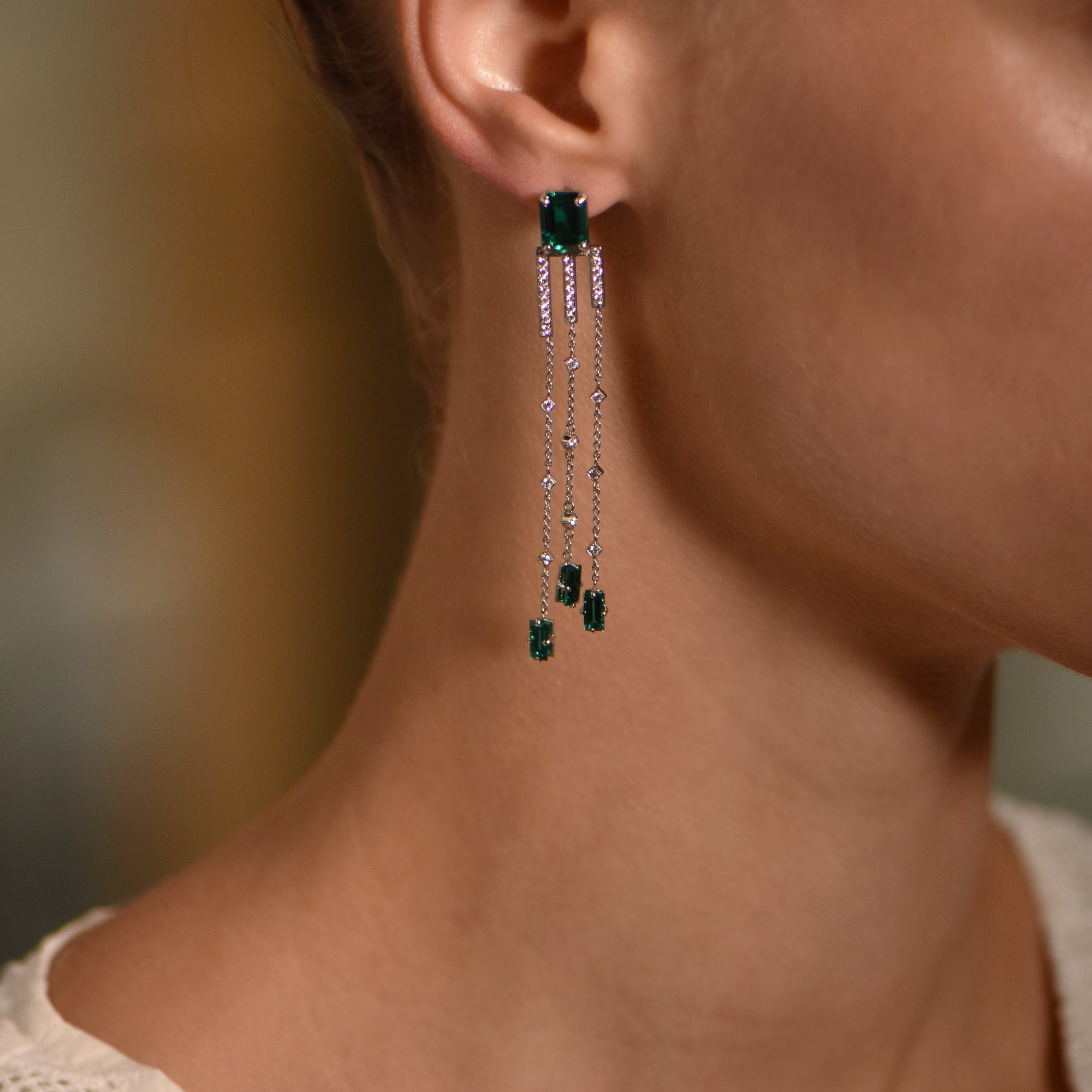 Boucles d'oreilles The Flowing Green Leaves - or blanc 18k - AGUADEORO