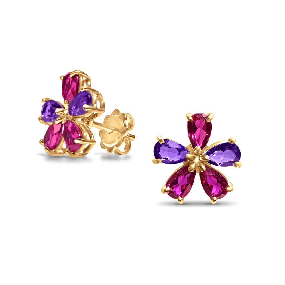 Boucles d'oreilles Little Amethyst Flowerdrop - or jaune 18k - AGUADEORO