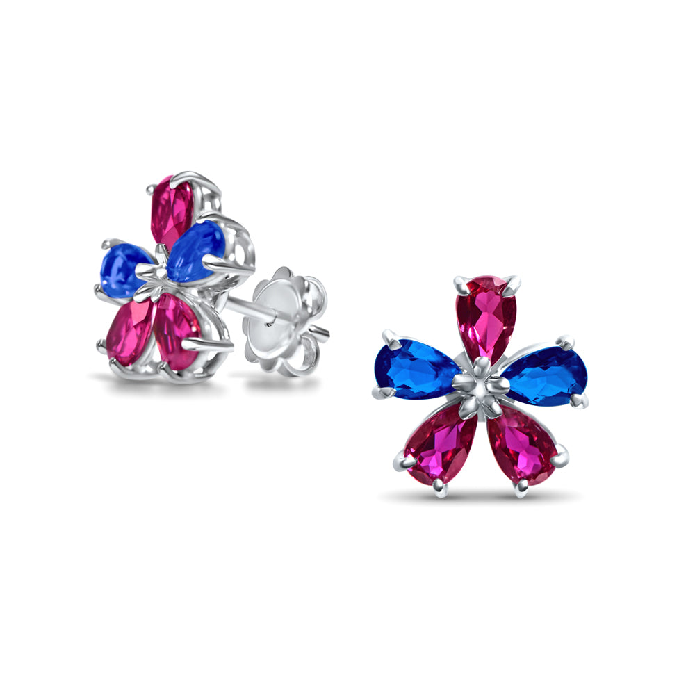 Boucles d'oreilles Little Blue Sapphire Flowerdrop - or blanc 18k - AGUADEORO