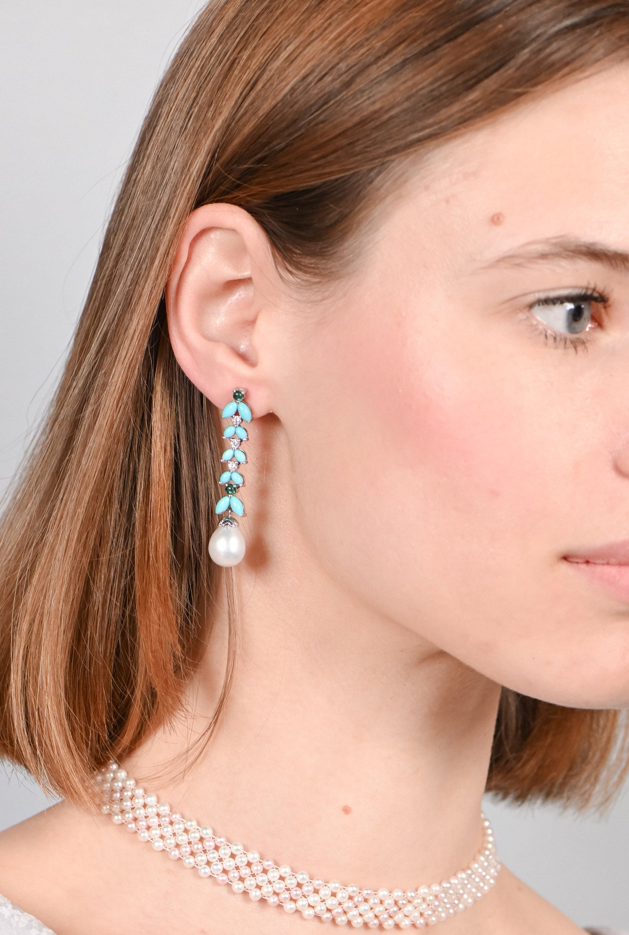 Earrings fantastic Little Bees turquoise - White Gold 18k 