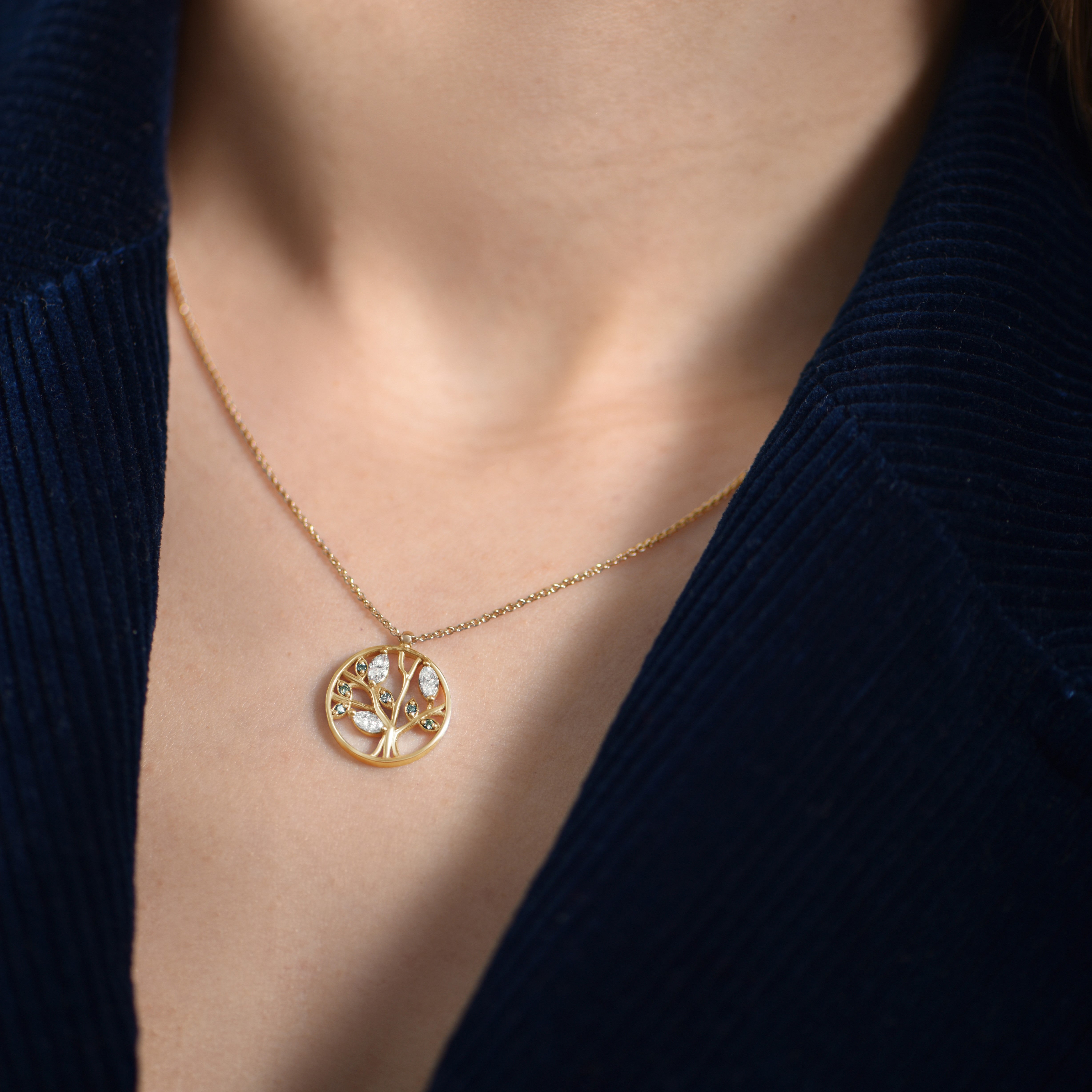 Collier Tree of Life Vert - or jaune 18k (diamants vert) - AGUADEORO