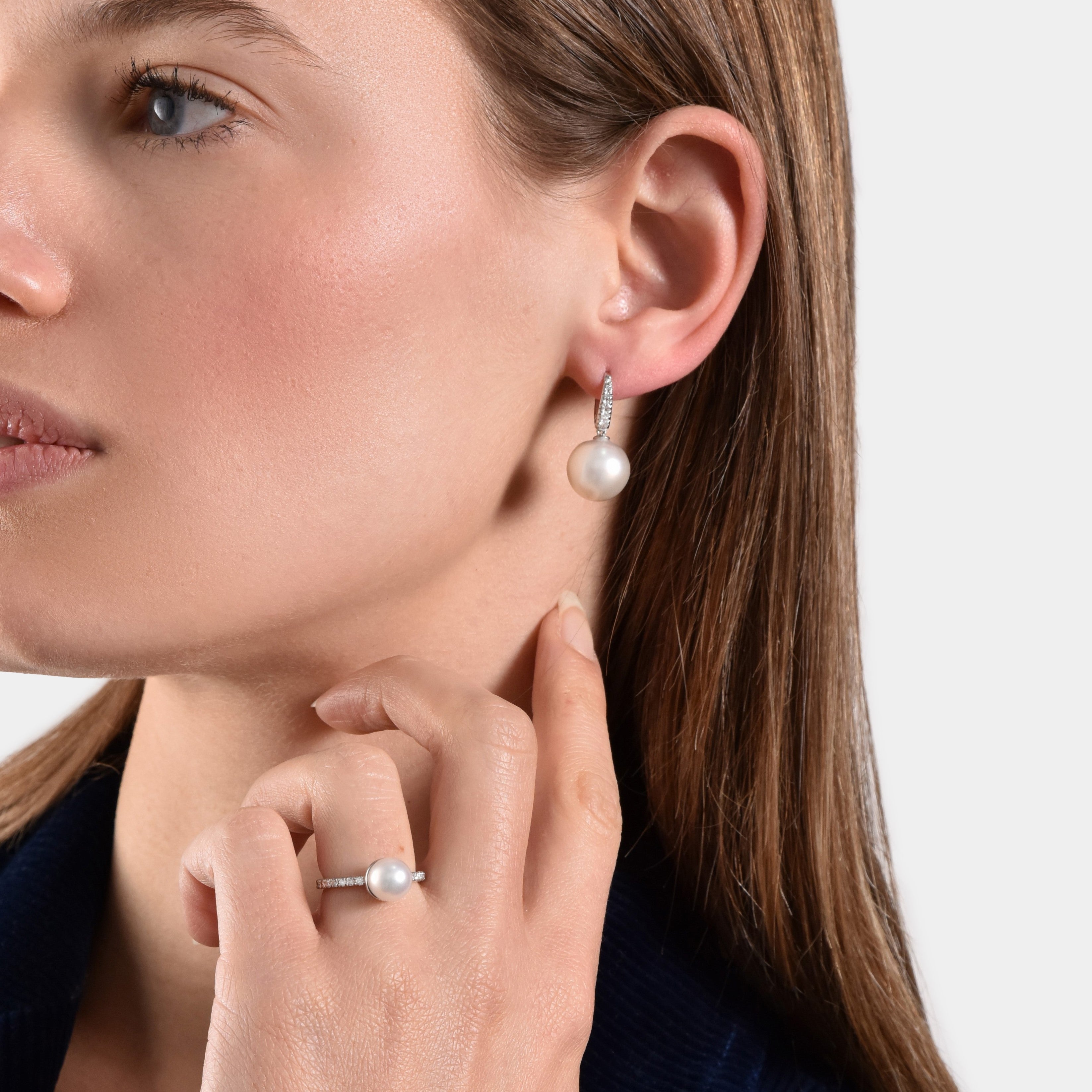 Boucles d'oreilles avec Perles - or blanc 18k - AGUADEORO