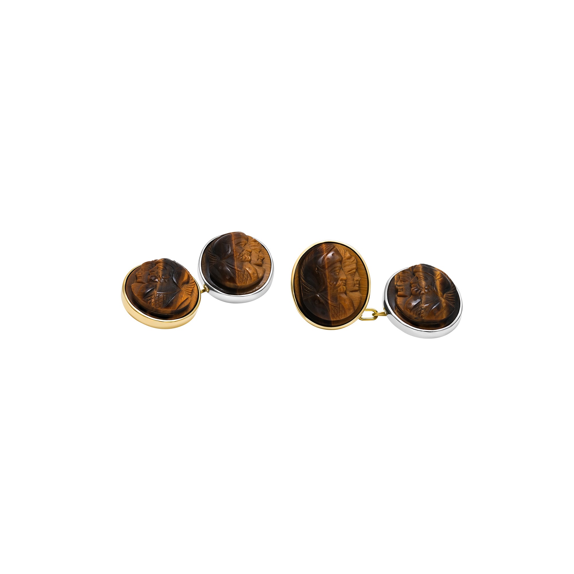 Cufflinks Tiger eye  en haut relief - or Jaune 18k - AGUADEORO