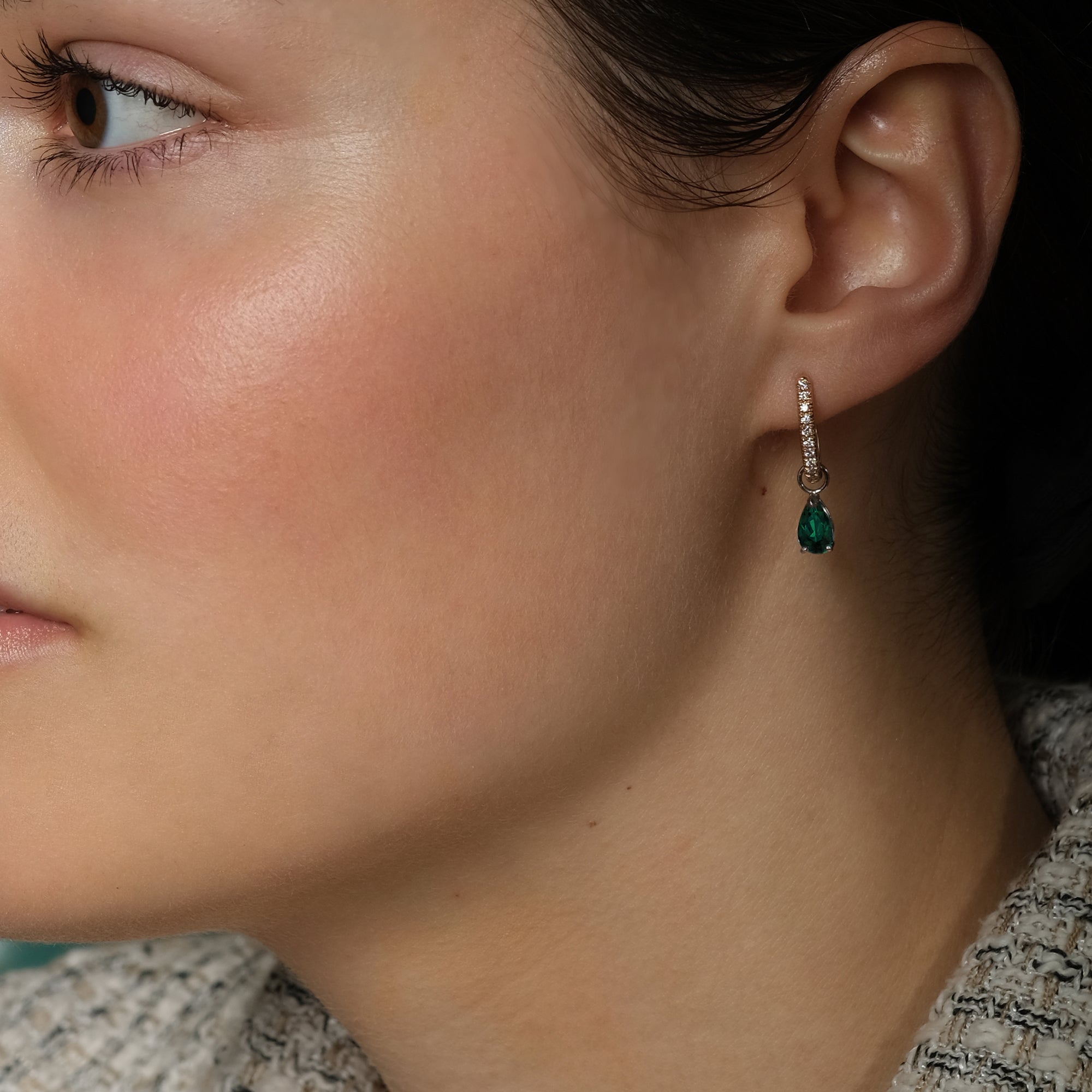 Boucles d'oreilles The Little Tear of Joy Emerald - or blanc 18k - AGUADEORO