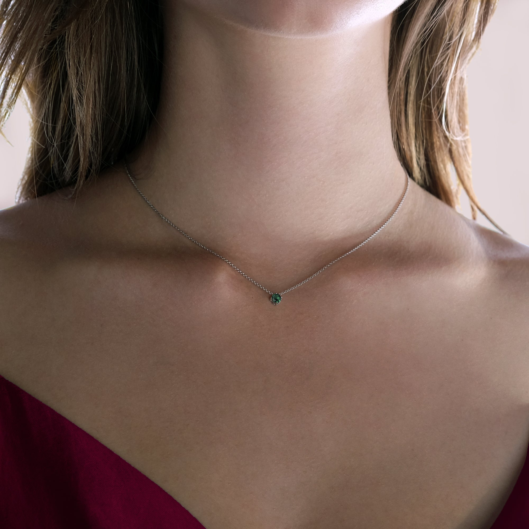 Collier Solitaire Emerald - or blanc 18k - AGUADEORO