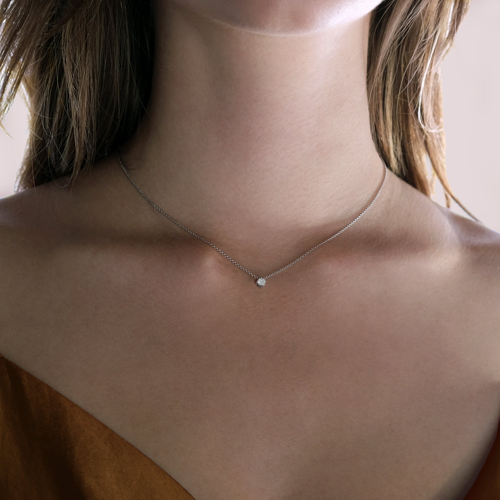 Collier Solitaire 0.15-0.90 carats - or blanc 18k - AGUADEORO