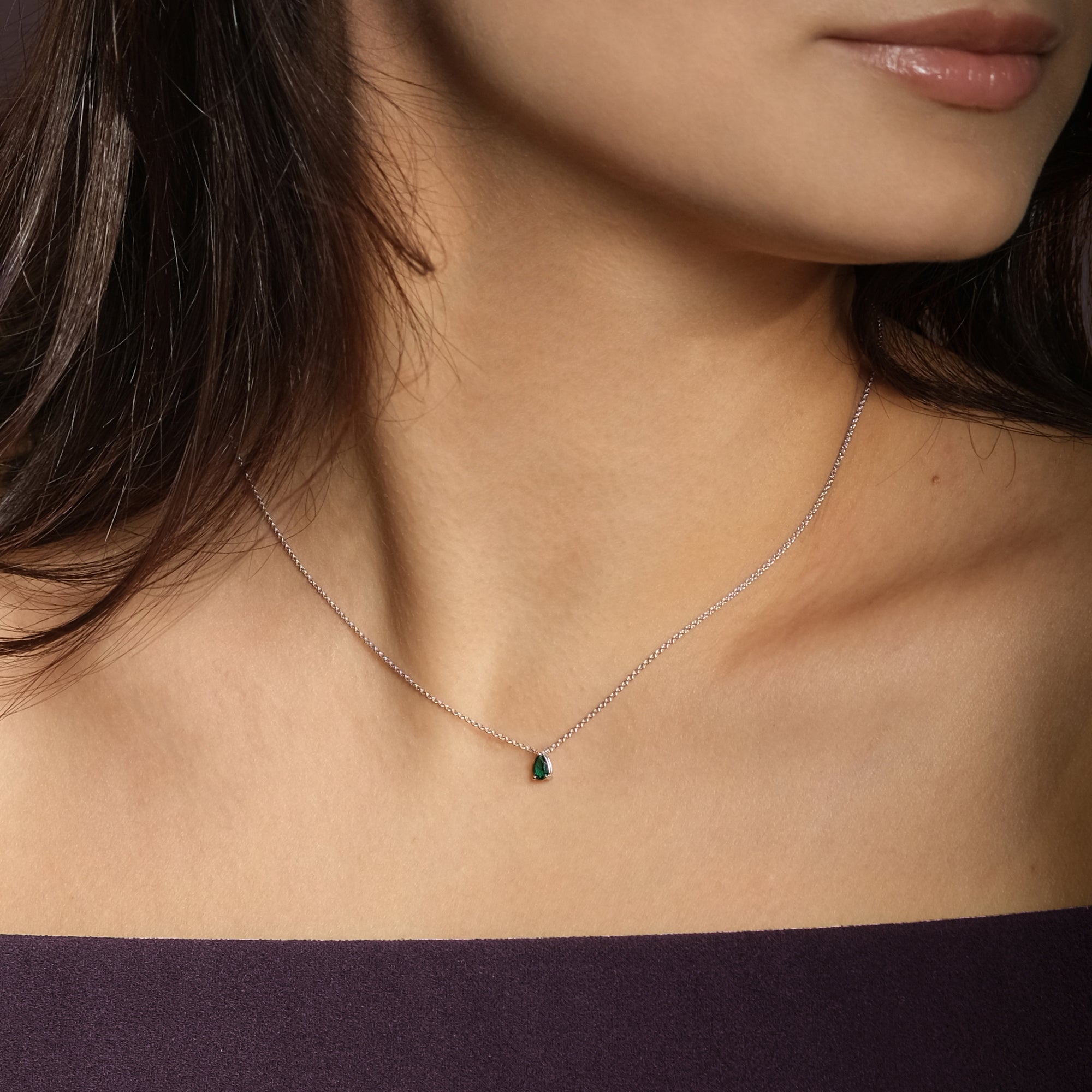 Collier The Little Tear of Joy Dark Green Emerald 0.30ct - or blanc 18k - AGUADEORO