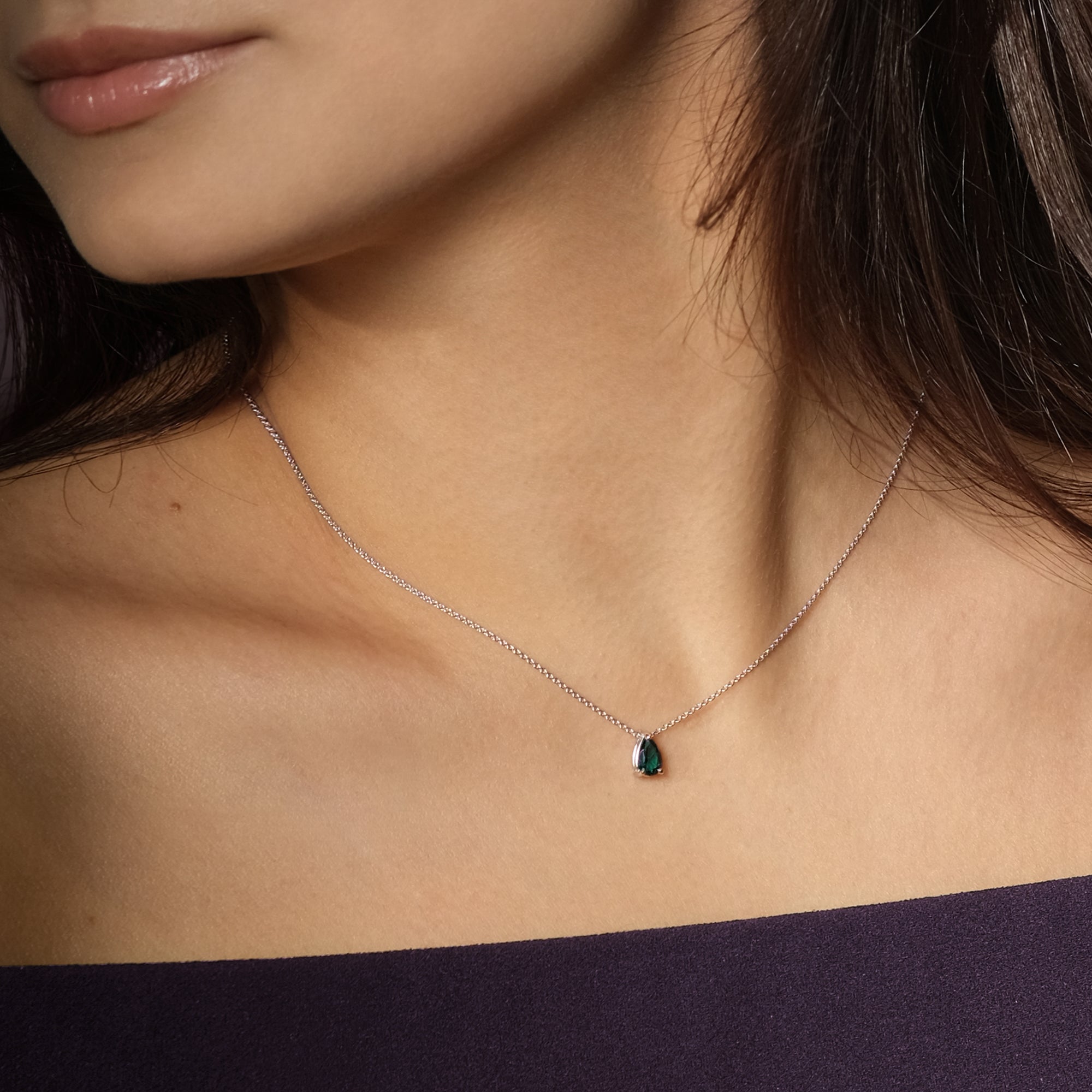 Collier The Little Tear of Joy Dark Green Emerald 0.50ct - or blanc 18k - AGUADEORO