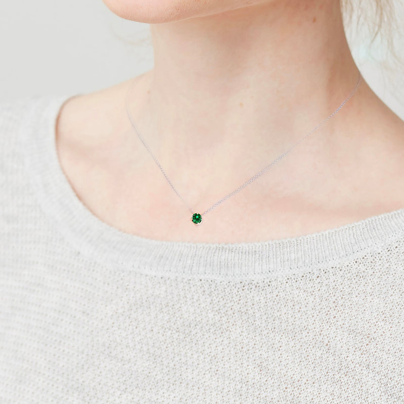 Collier Solitaire Emerald - or blanc 18k - AGUADEORO