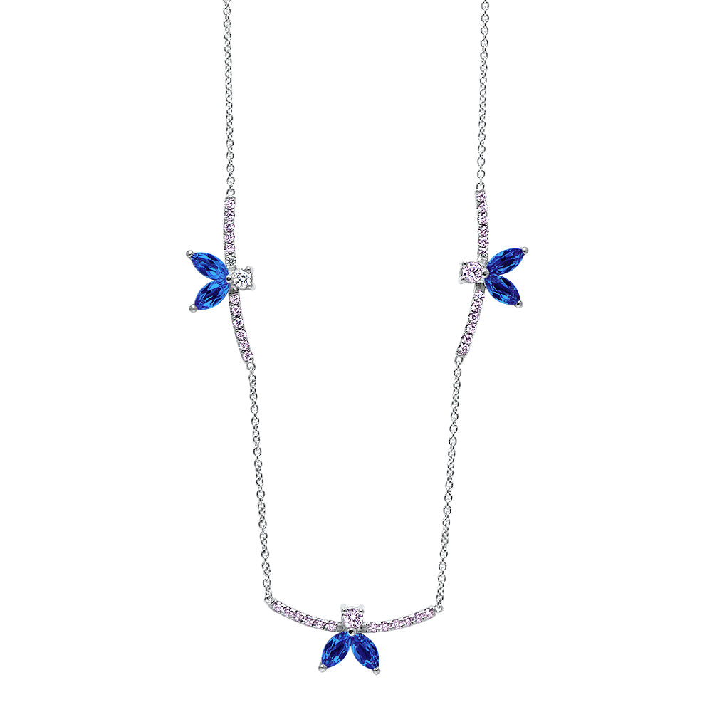 Collier "The Ballet Dancers" avec diamants et Bleu saphire navette Linea Verde. Pierre de culture.