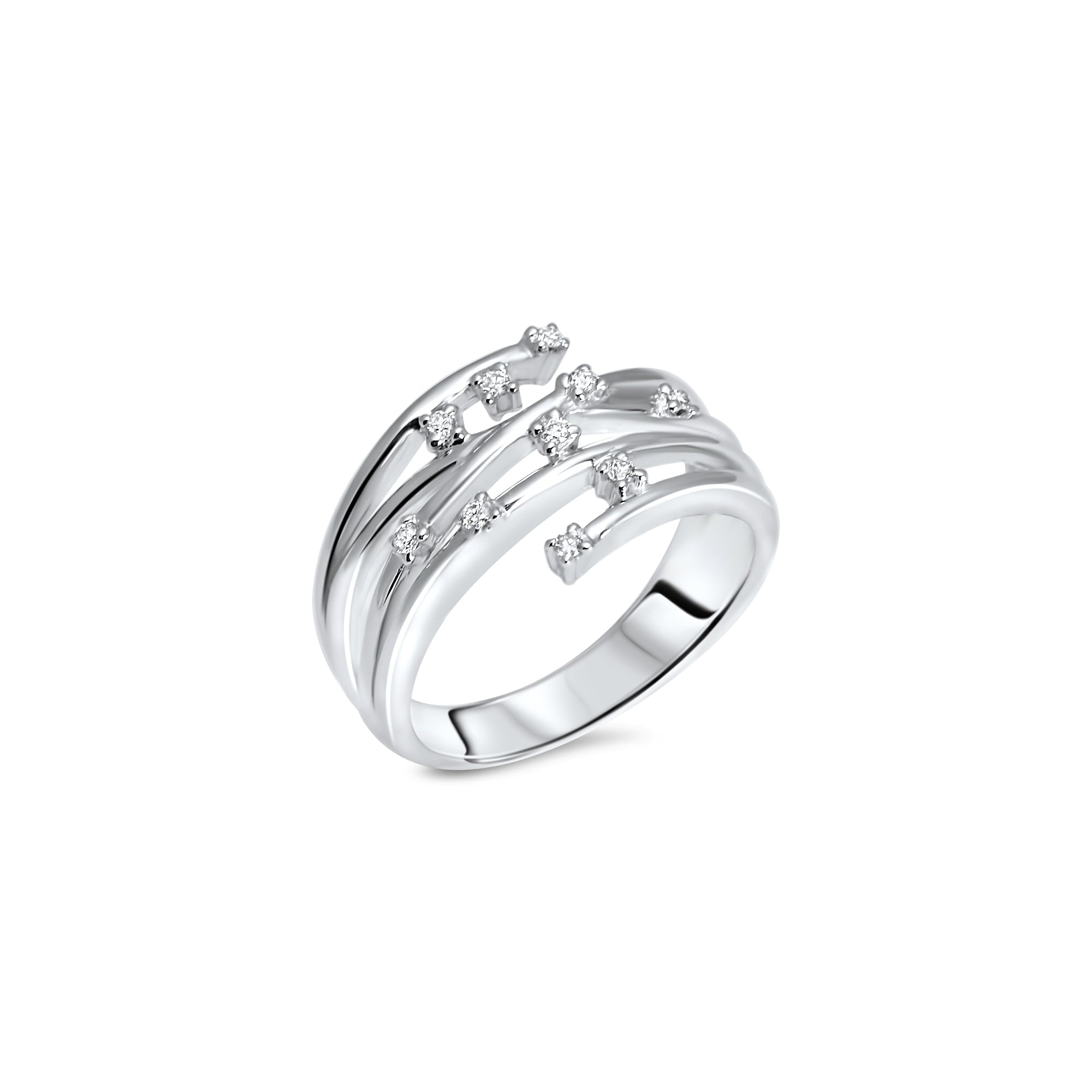 Bague multifils en or blanc 18K avec 10 diamants Linea Verde en taille brillant qui créent un effet de ciel étoilé.