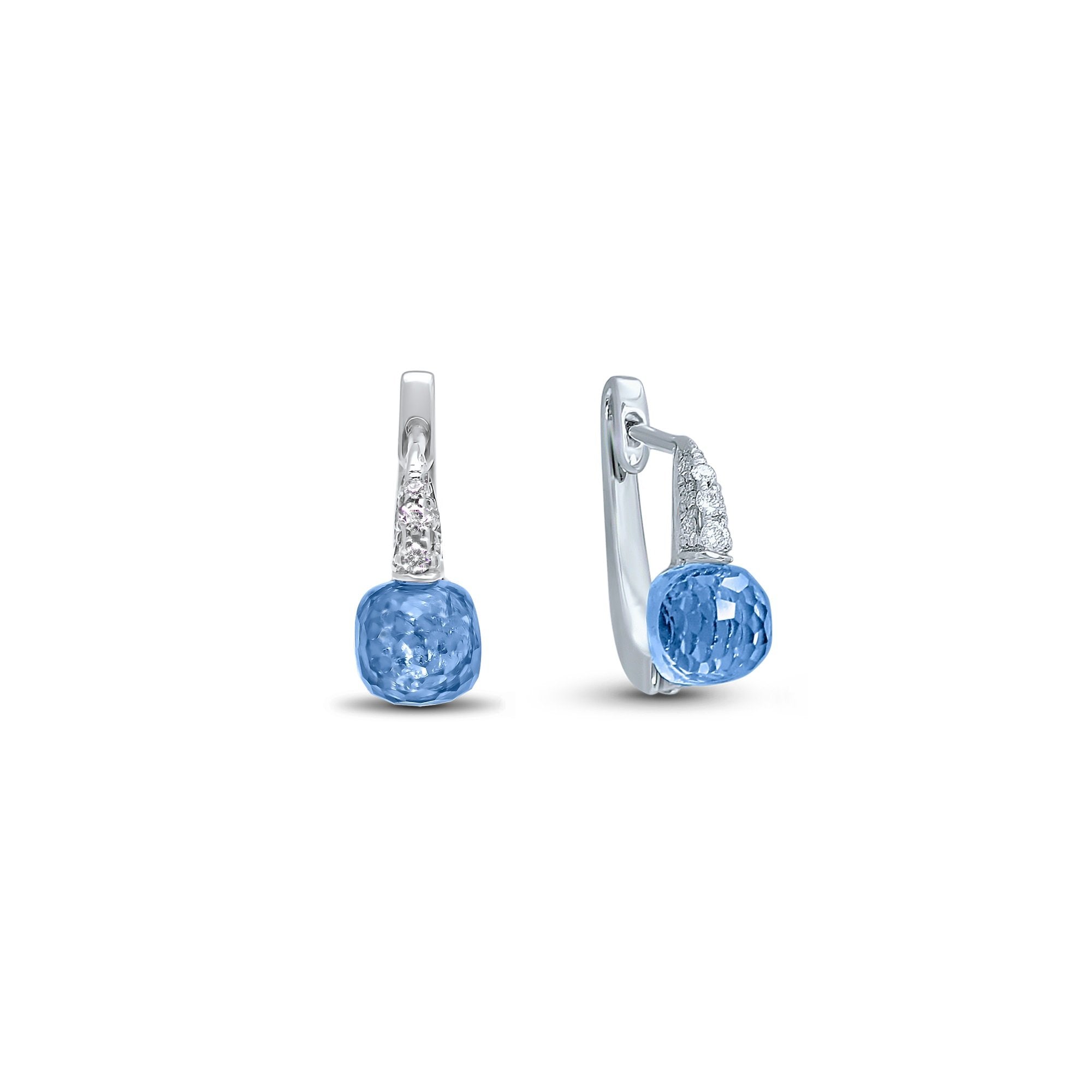Boucles d'oreilles en or Fairtrade 18K ornées d'un pavé de diamants et d'une pirre centralle taillée en multifacettes.
