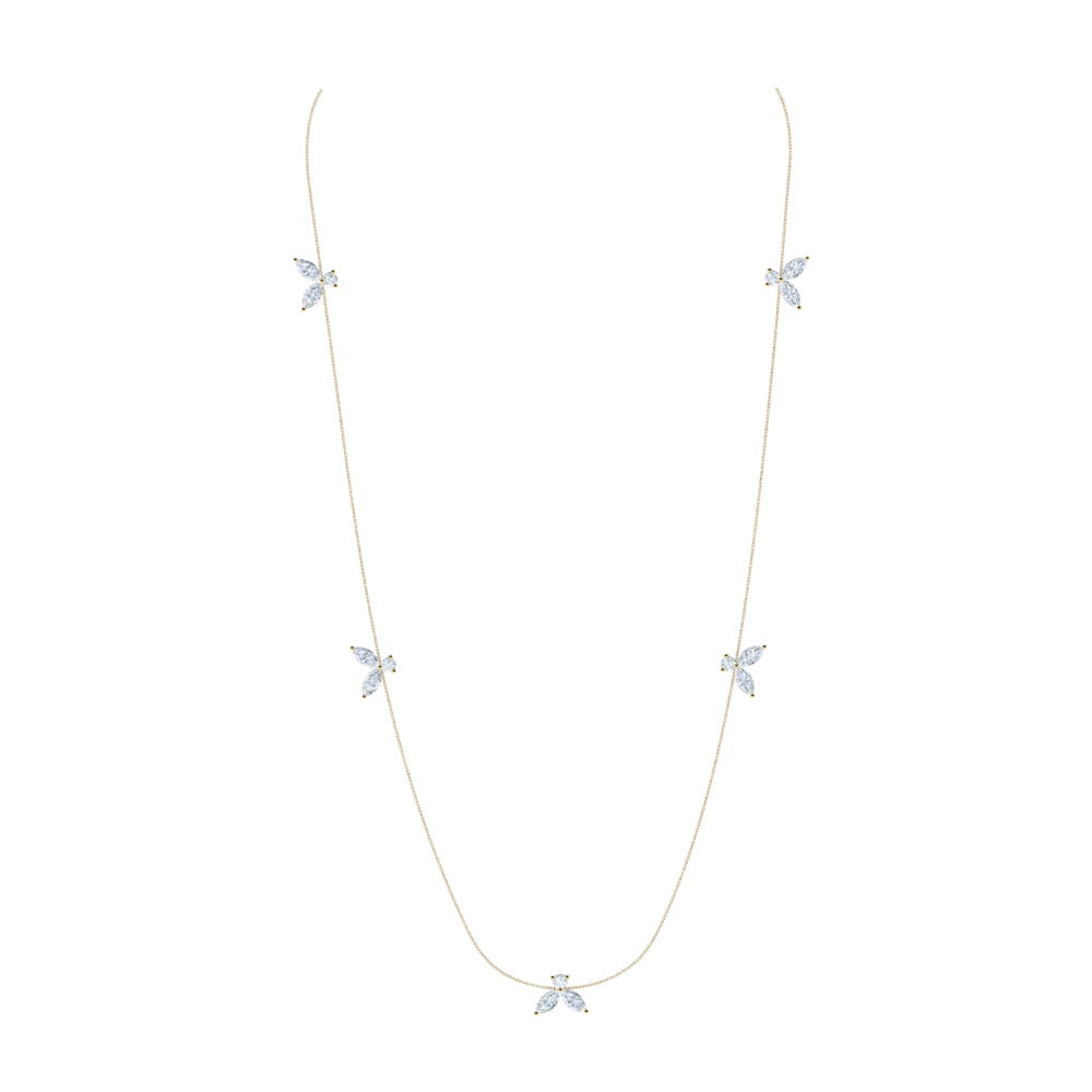 Sautoir Athéna "Grand" avec six petits constitués de deux diamants navettes et un diamant central taille brillant. 