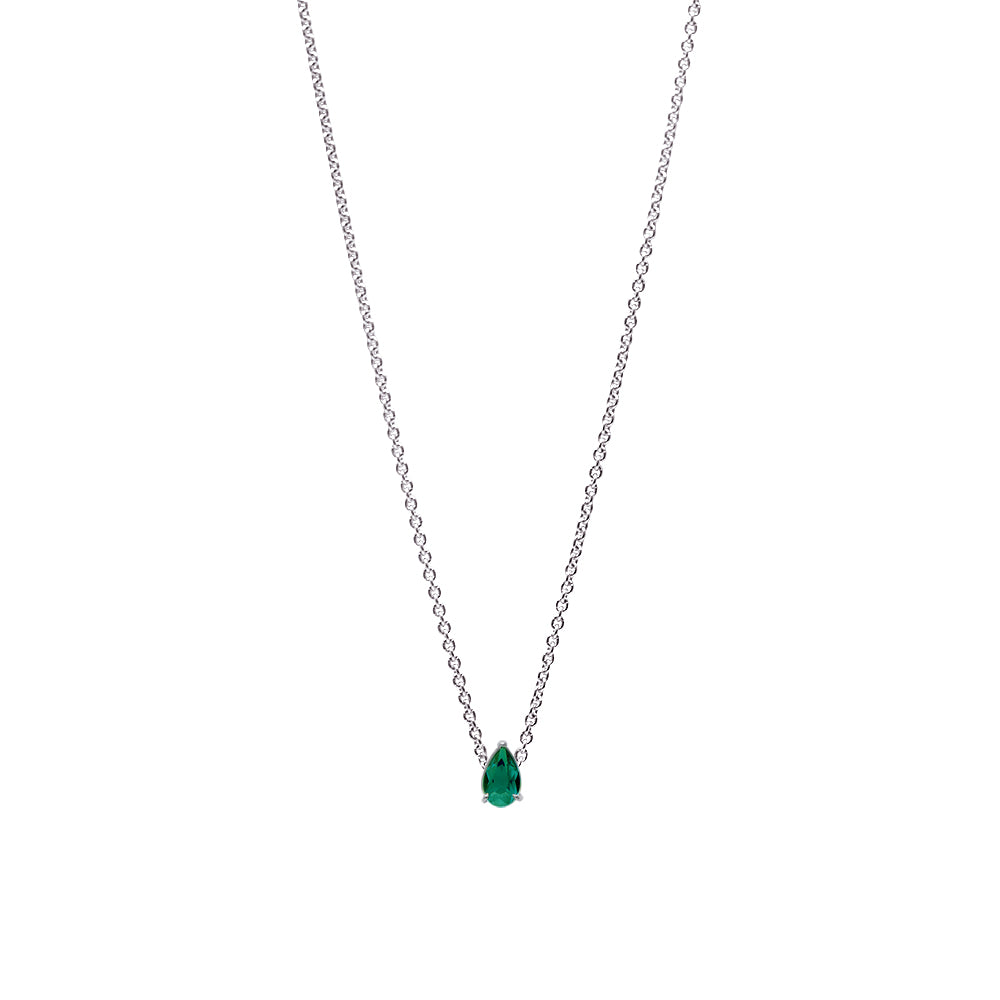 Collier The Little Tear of Joy Dark Green Emerald 0.30ct - or blanc 18k - AGUADEORO