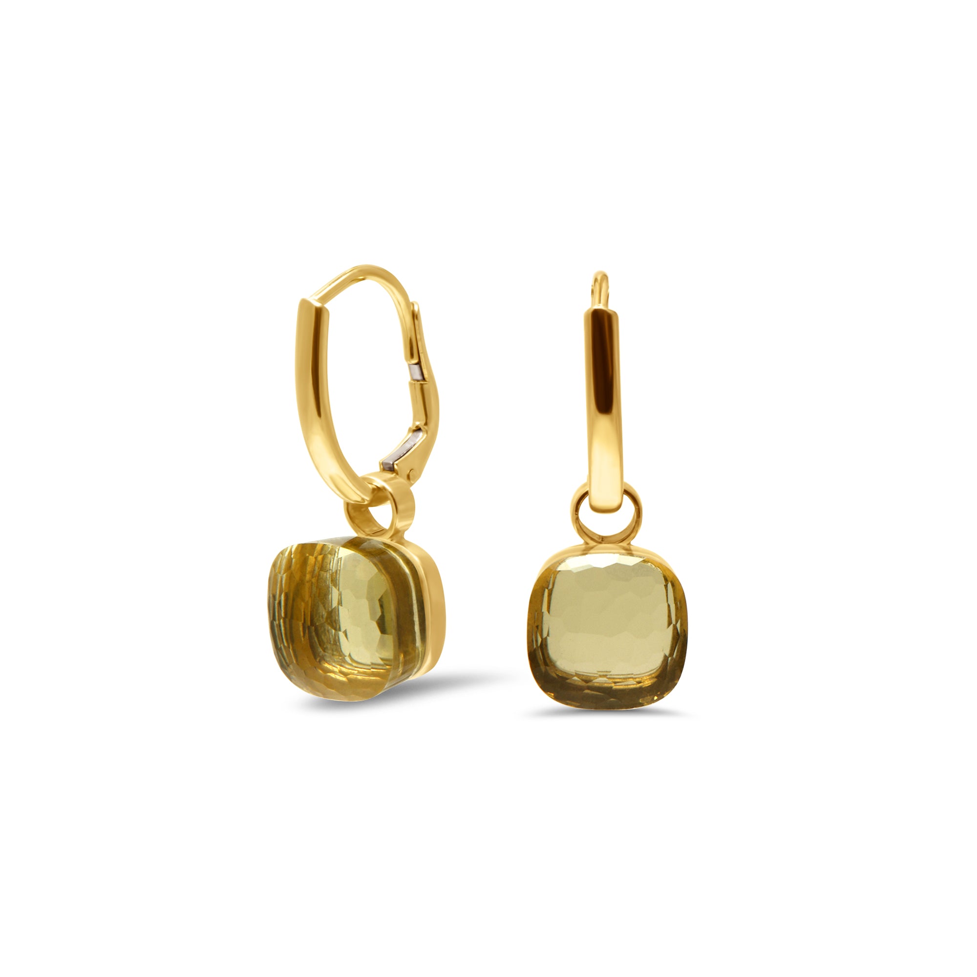 Boucles d'oreilles The Big Square Honeycomb Yellow Quartz  - or jaune 18k - AGUADEORO