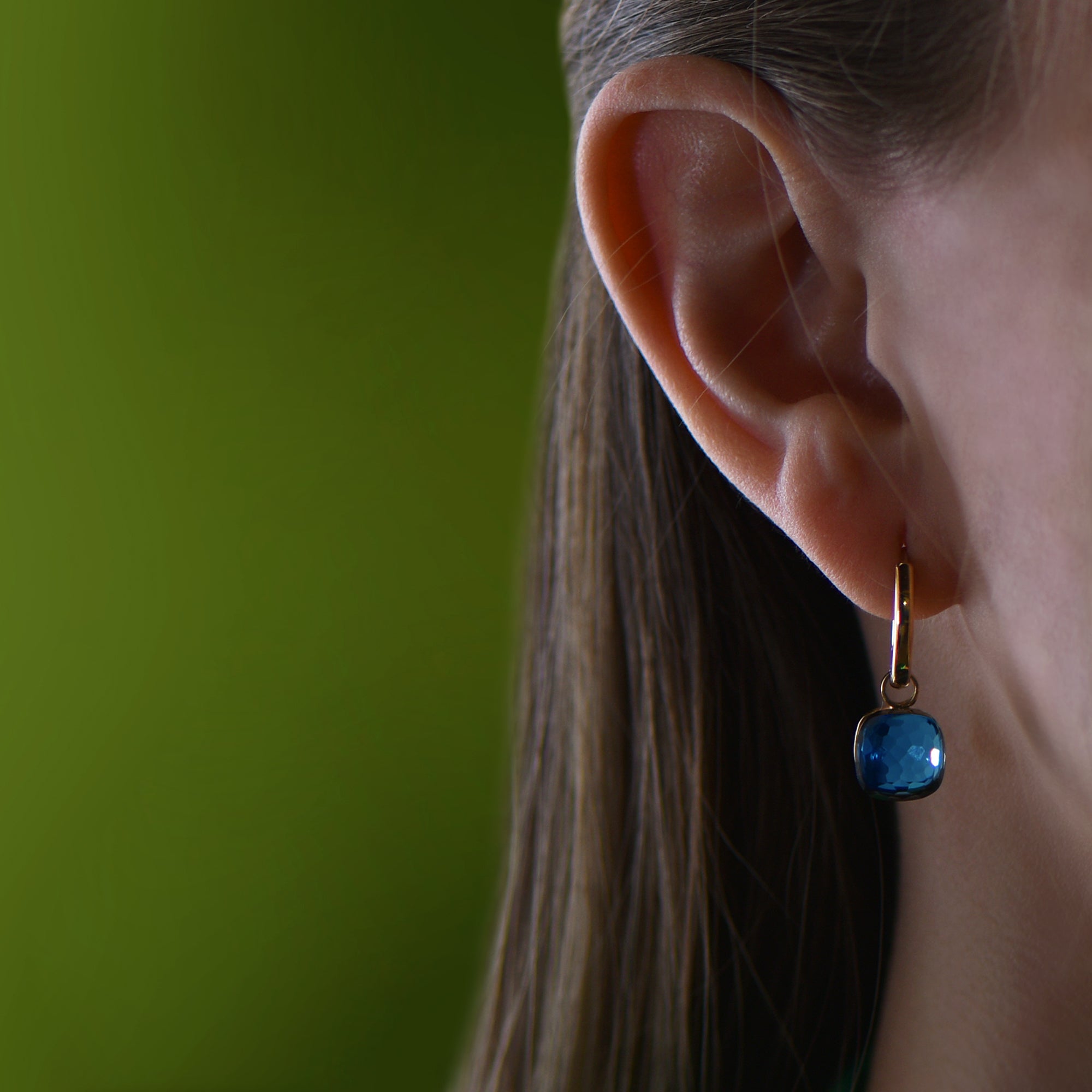 Boucles d'oreilles The Big Square Honeycomb Light Blue Tourmaline  - or jaune 18k - AGUADEORO